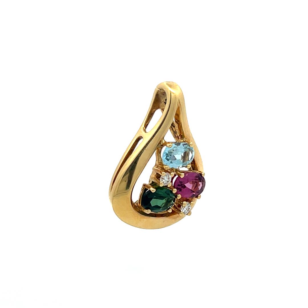 Vintage 18K Yellow Gold Pendant with 0.06ct Round Diamonds & Multi Gemstones