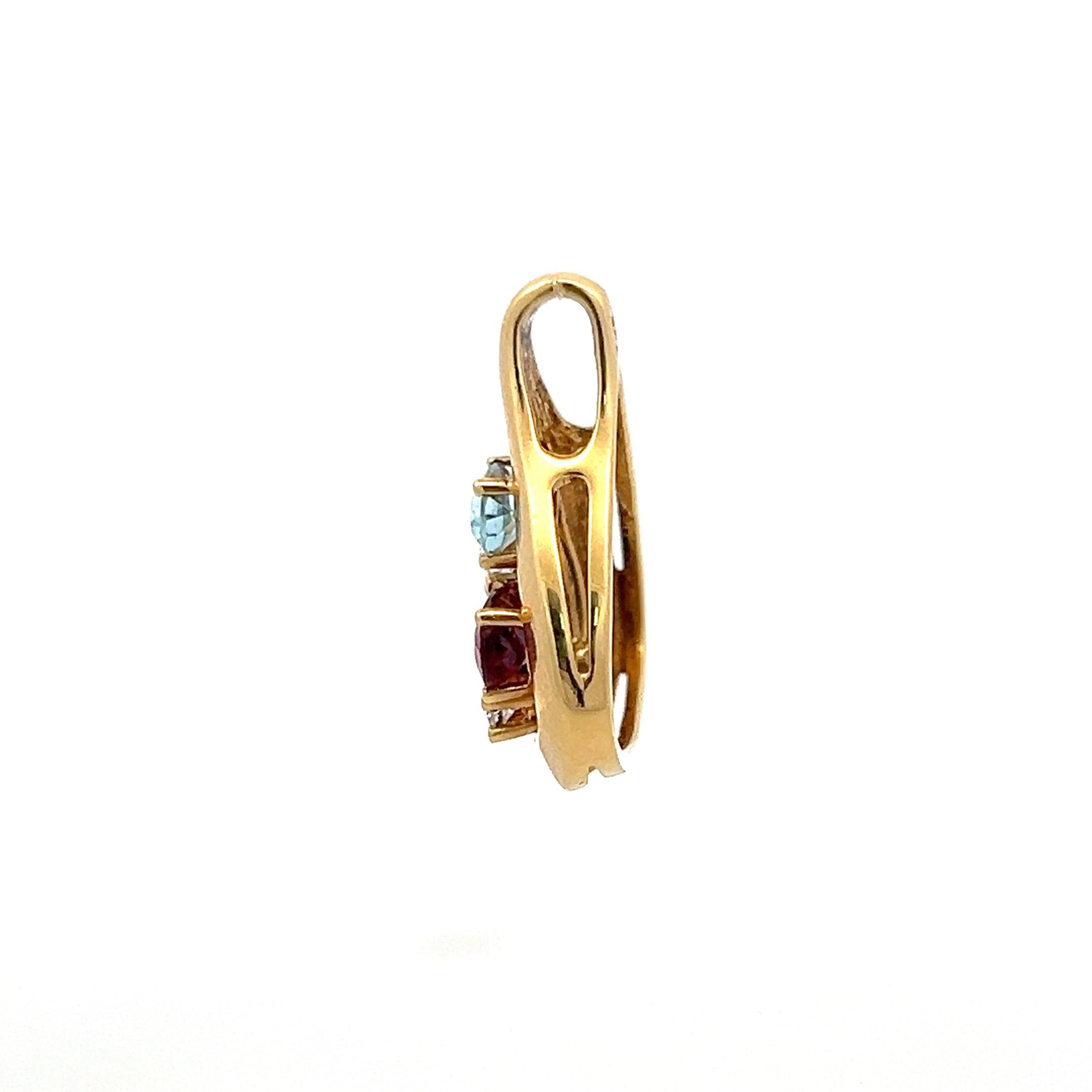 Vintage 18K Yellow Gold Pendant with 0.06ct Round Diamonds & Multi Gemstones