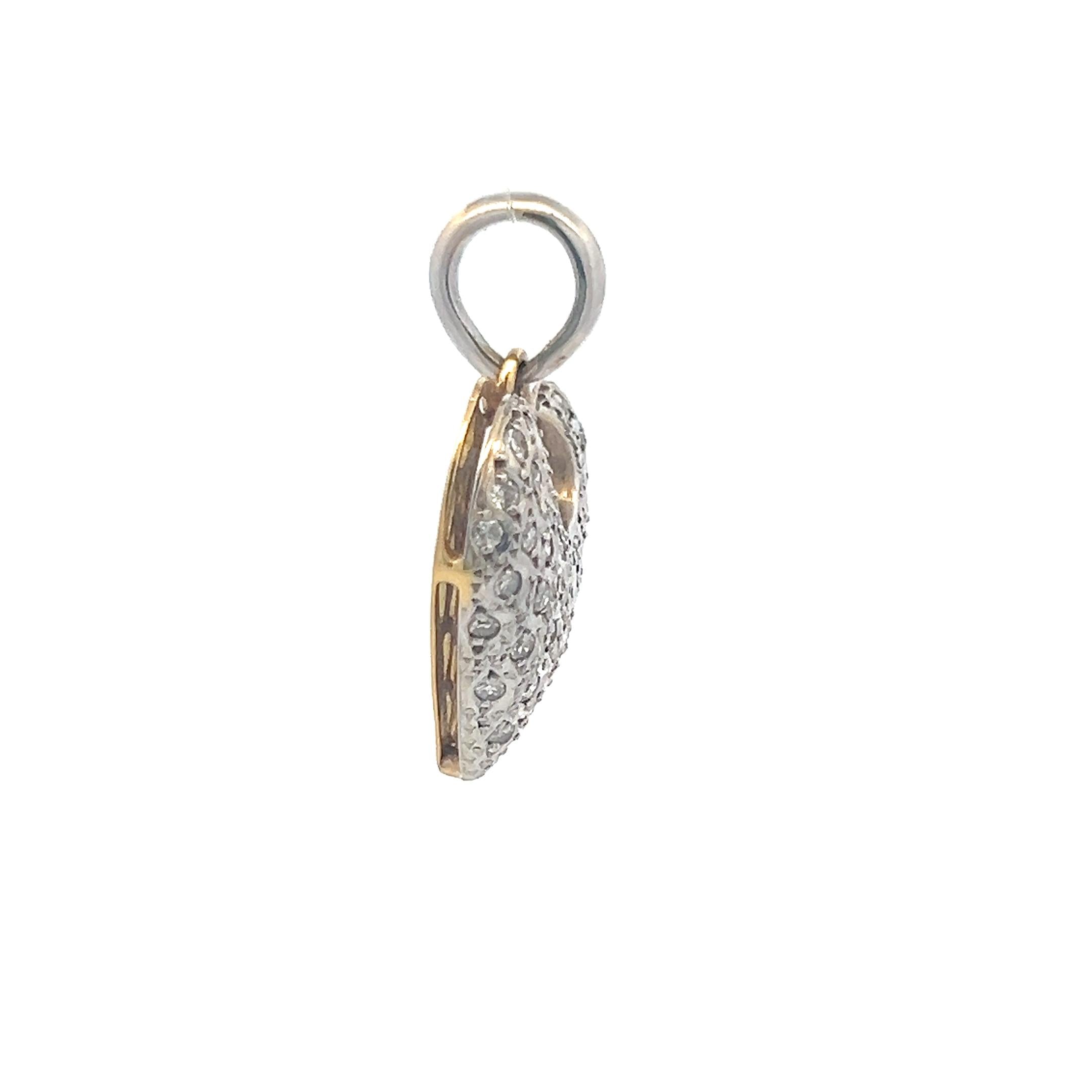 18K Two Tone Gold Heart Pendant with 0.36 Carat Old European Cut Diamonds