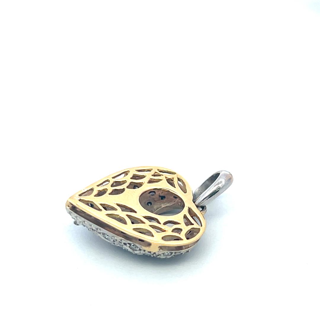 18K Two Tone Gold Heart Pendant with 0.36 Carat Old European Cut Diamonds
