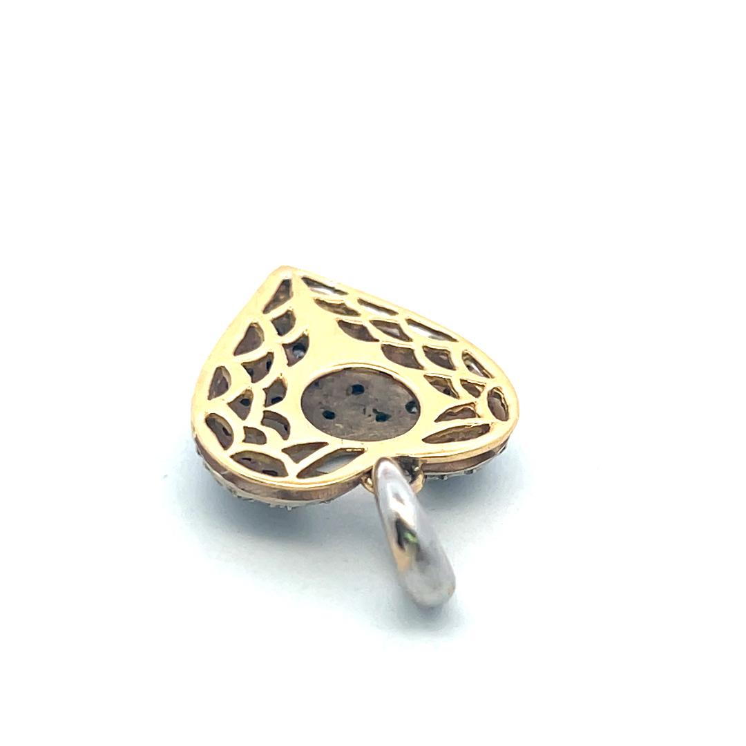 18K Two Tone Gold Heart Pendant with 0.36 Carat Old European Cut Diamonds