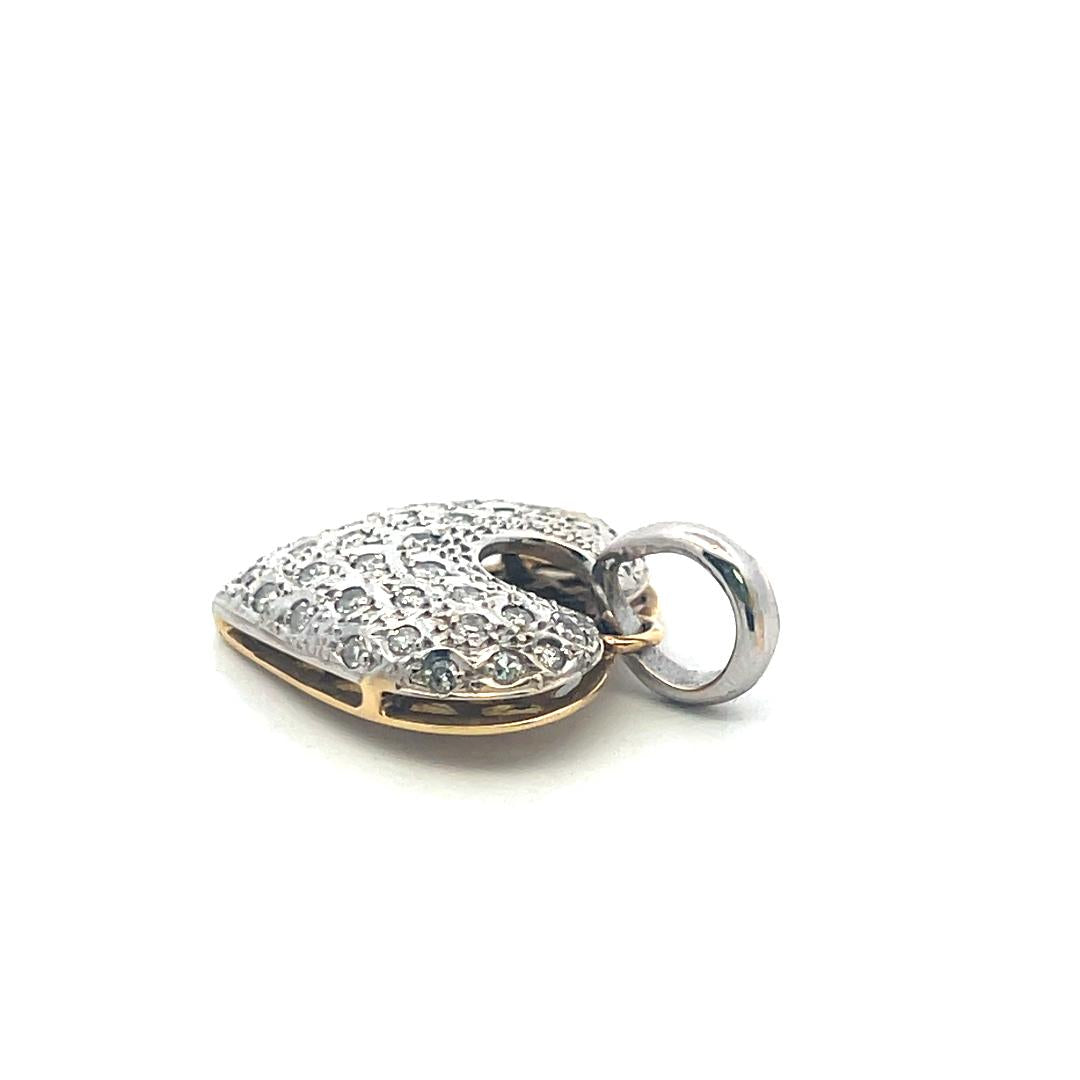 18K Two Tone Gold Heart Pendant with 0.36 Carat Old European Cut Diamonds