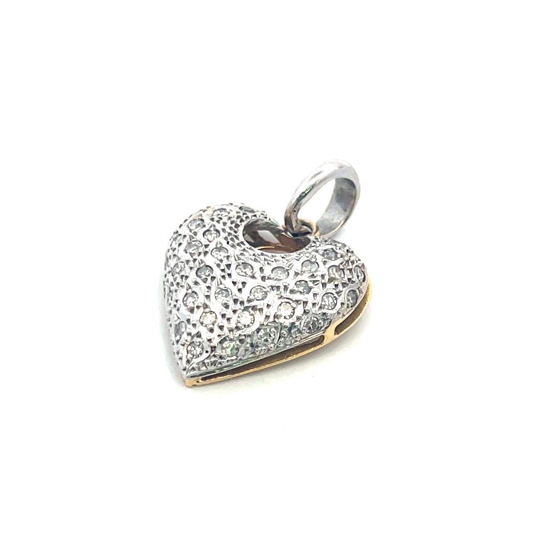 18K Two Tone Gold Heart Pendant with 0.36 Carat Old European Cut Diamonds