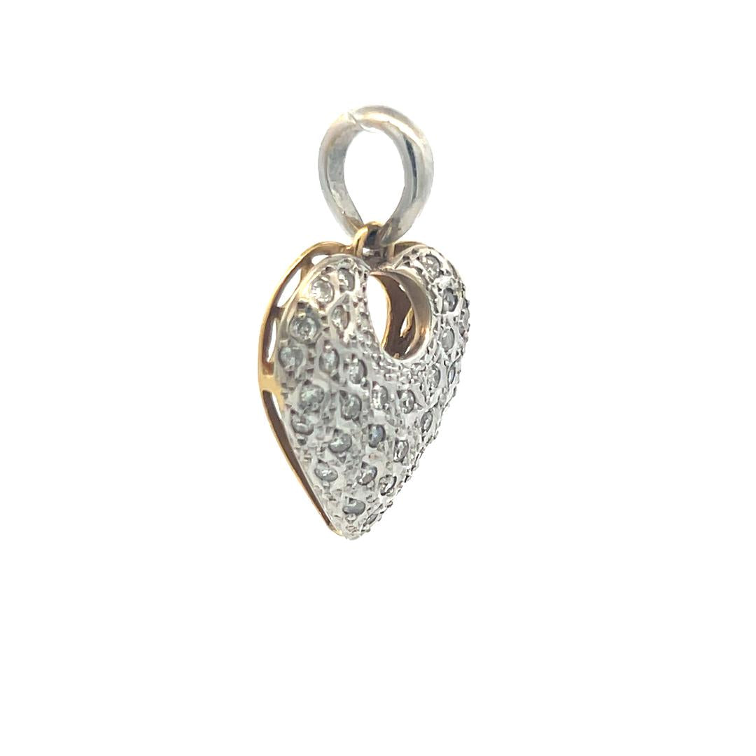 18K Two Tone Gold Heart Pendant with 0.36 Carat Old European Cut Diamonds