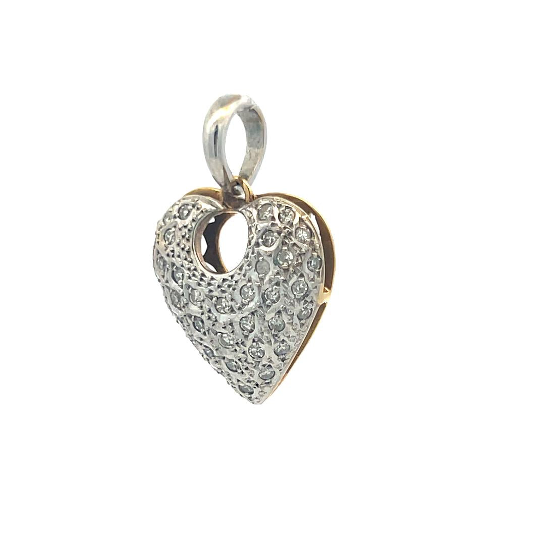 18K Two Tone Gold Heart Pendant with 0.36 Carat Old European Cut Diamonds