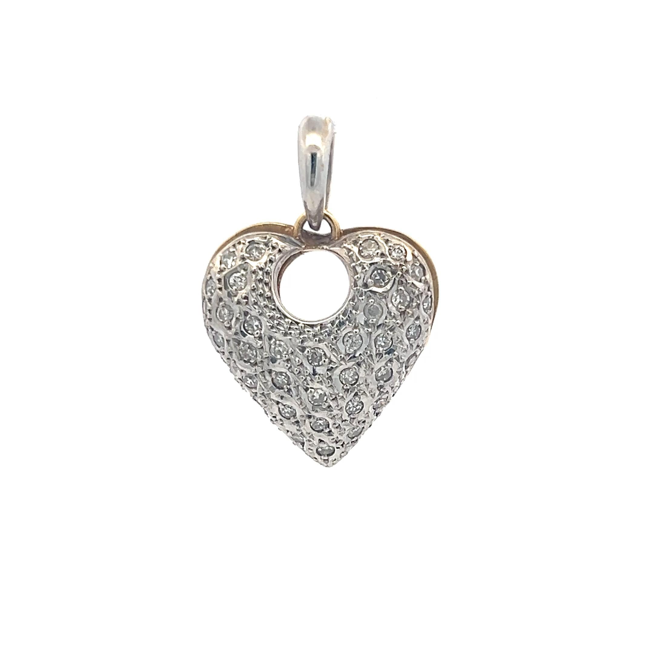 18K Two Tone Gold Heart Pendant with 0.36 Carat Old European Cut Diamonds