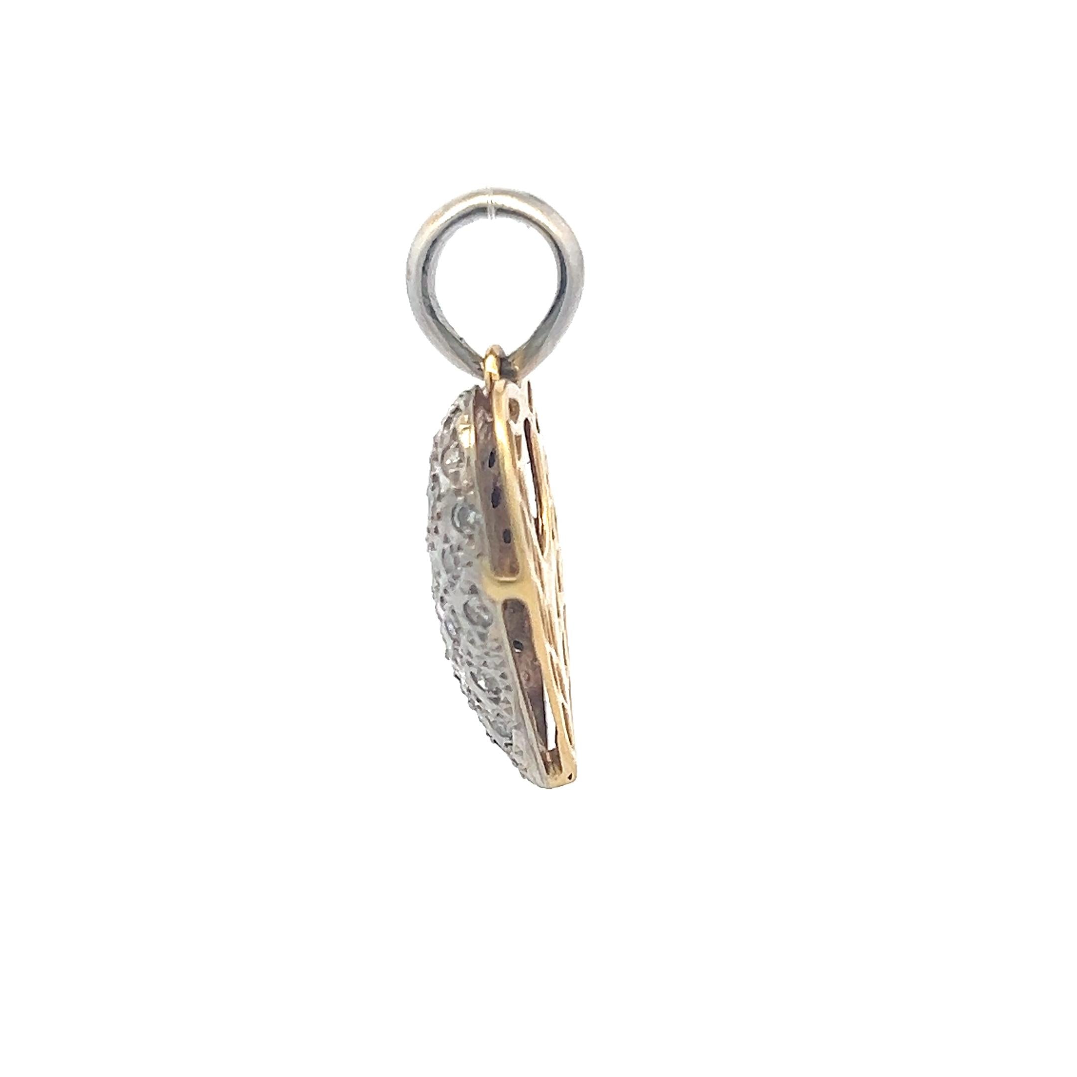 18K Two Tone Gold Heart Pendant with 0.36 Carat Old European Cut Diamonds