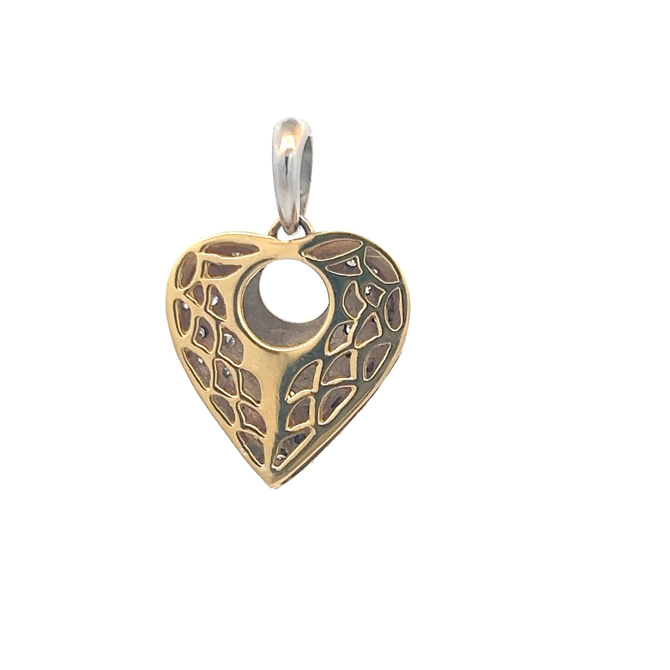 18K Two Tone Gold Heart Pendant with 0.36 Carat Old European Cut Diamonds