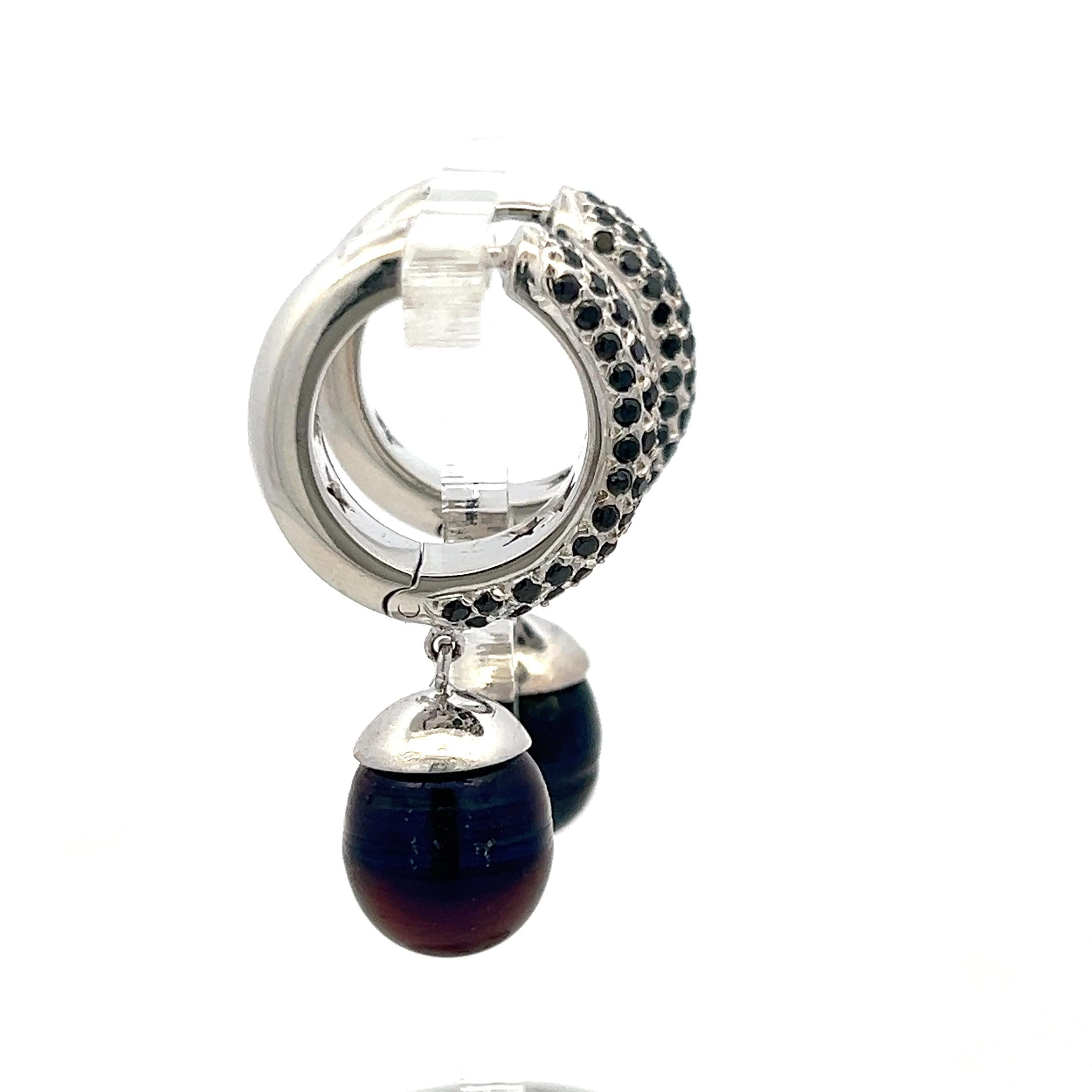 Vintage Platinum Huggie Earrings with 1.5 Carat Onyx and 11.7-15.2 MM Pearl