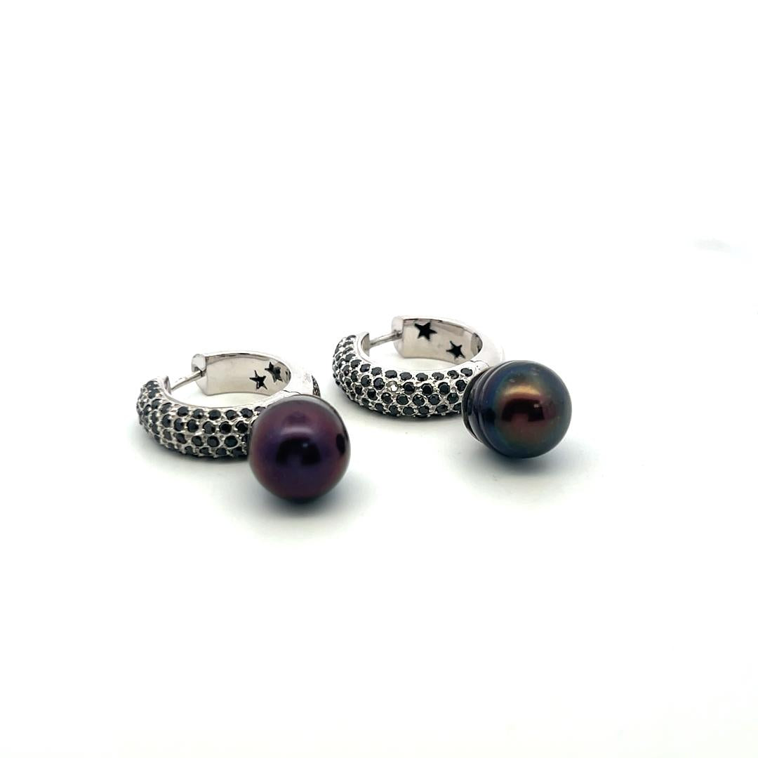 Vintage Platinum Huggie Earrings with 1.5 Carat Onyx and 11.7-15.2 MM Pearl