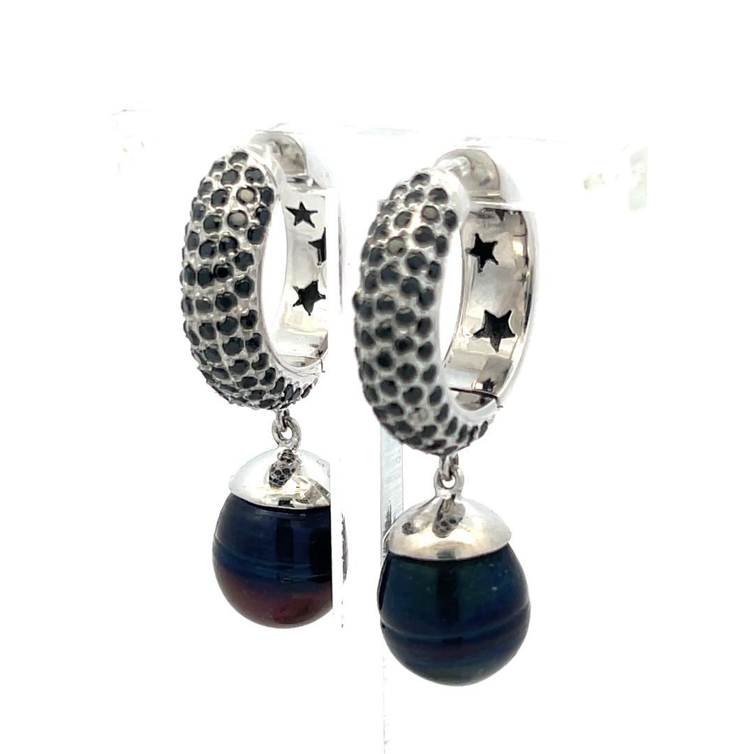 Vintage Platinum Huggie Earrings with 1.5 Carat Onyx and 11.7-15.2 MM Pearl