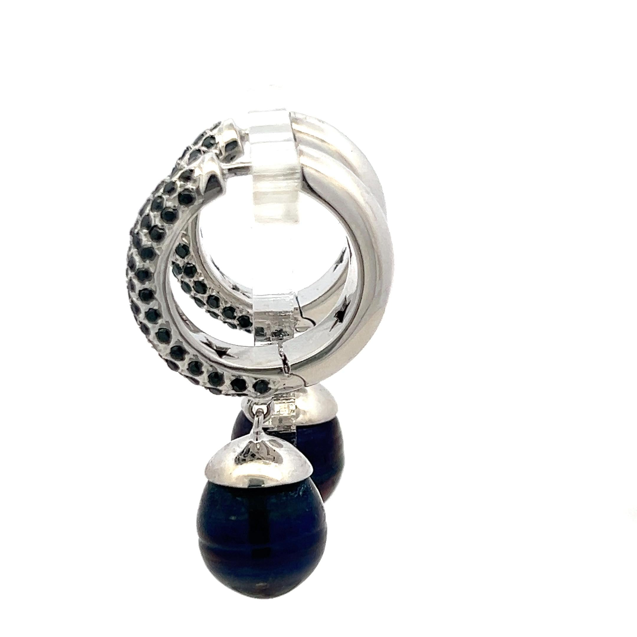 Vintage Platinum Huggie Earrings with 1.5 Carat Onyx and 11.7-15.2 MM Pearl