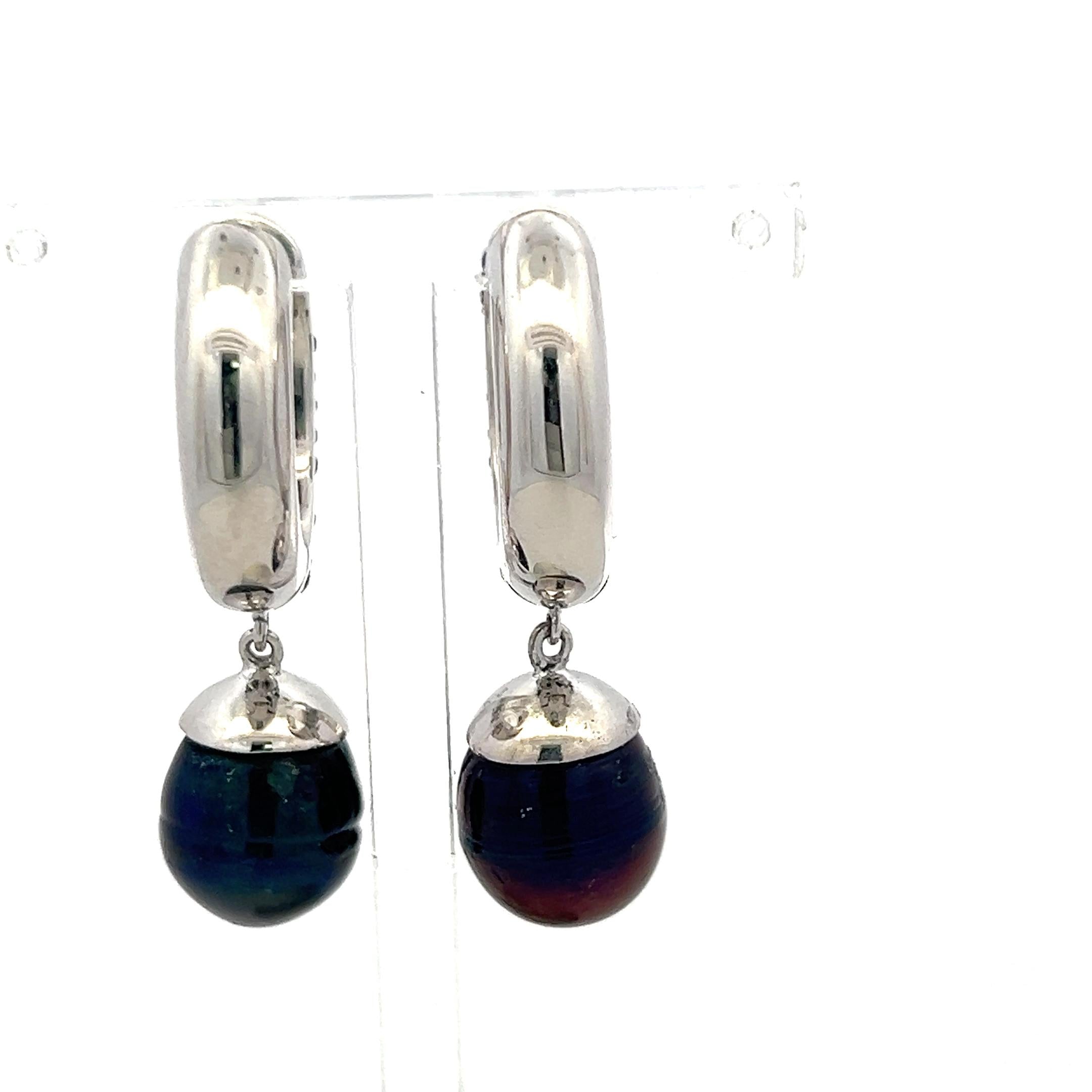 Vintage Platinum Huggie Earrings with 1.5 Carat Onyx and 11.7-15.2 MM Pearl