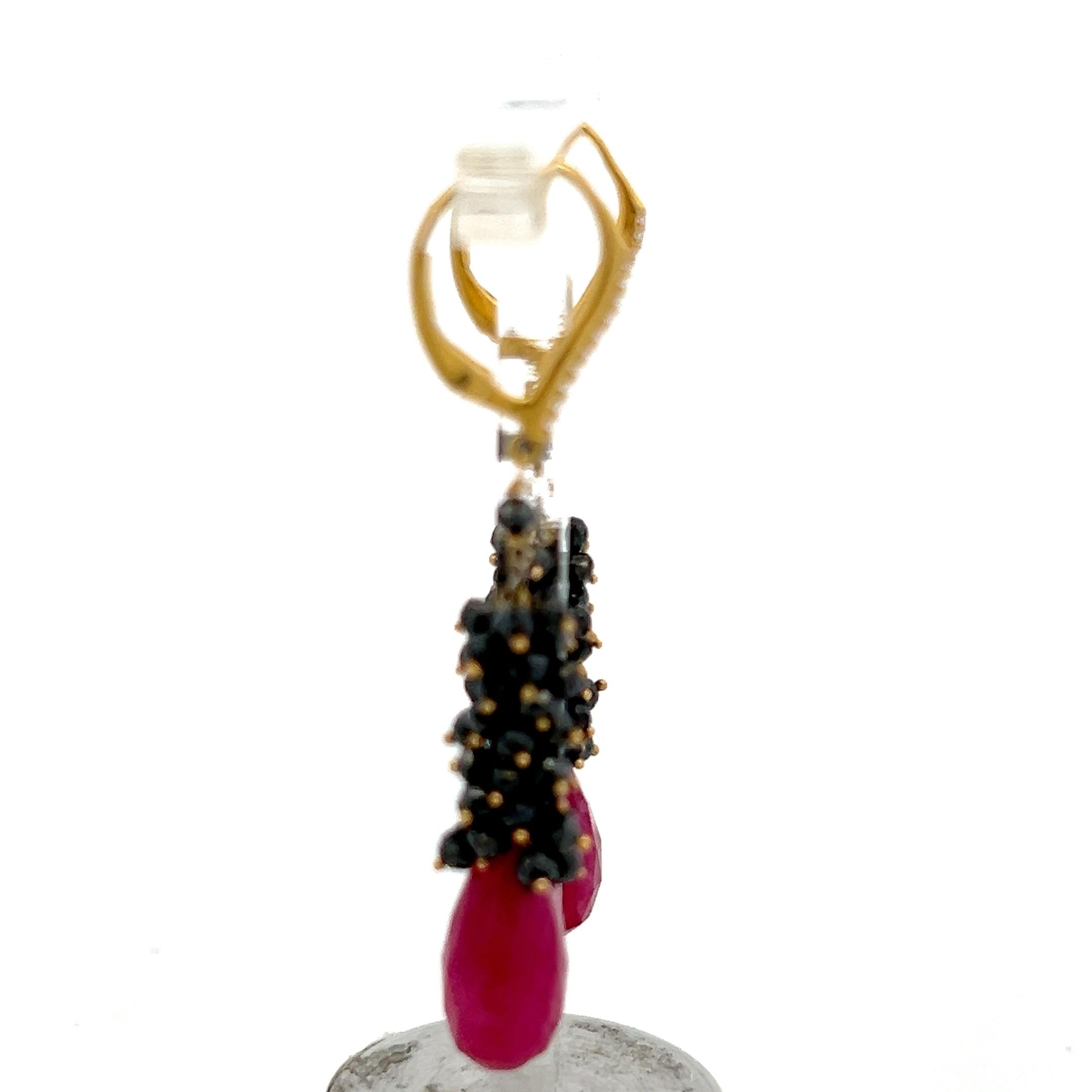 18K YG Drop Earrings with 0.05ct Round H VS Diamond and 14x6.9mm Ruby Briolettes
