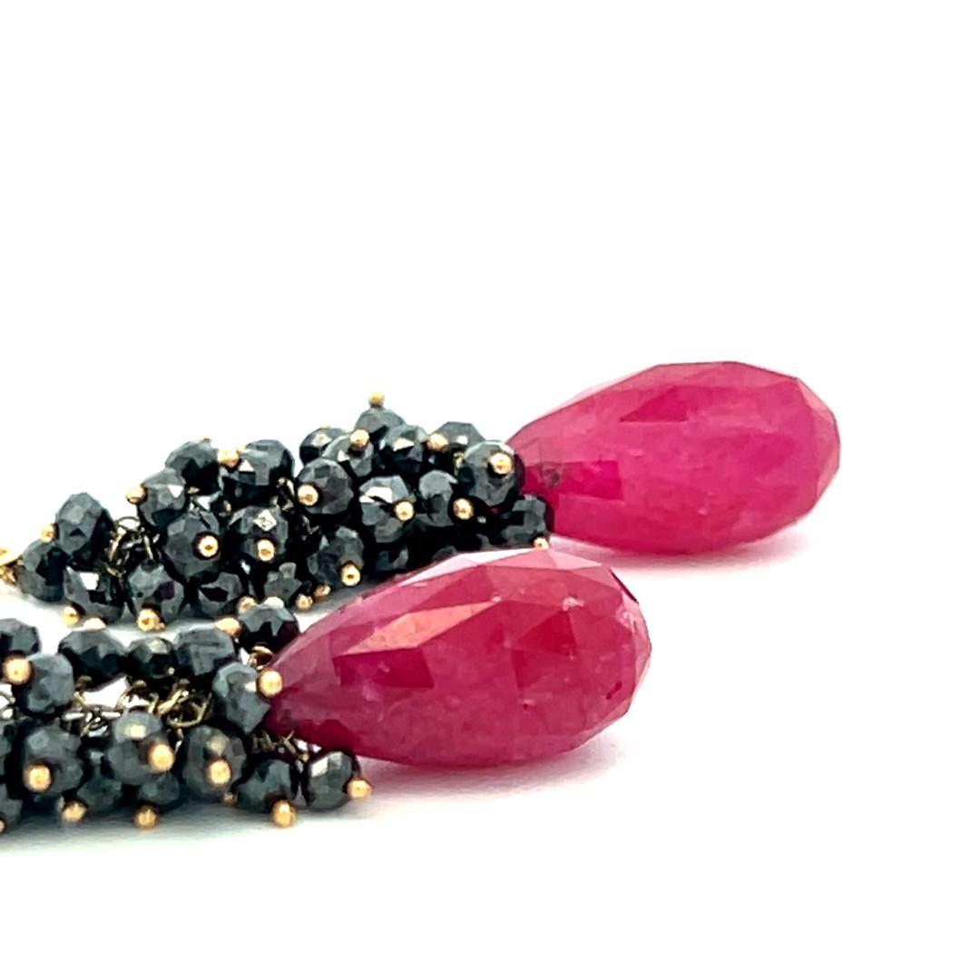 18K YG Drop Earrings with 0.05ct Round H VS Diamond and 14x6.9mm Ruby Briolettes