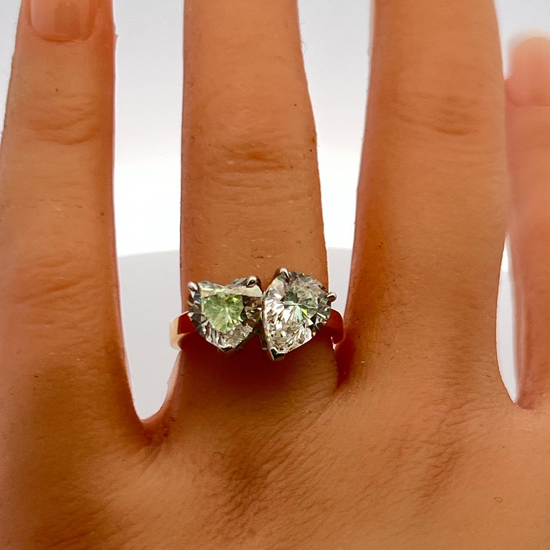 18K Two Tone Gold/Platinum Ring with 4.15 Carat Heart & Pear GIA Diamonds Size 6