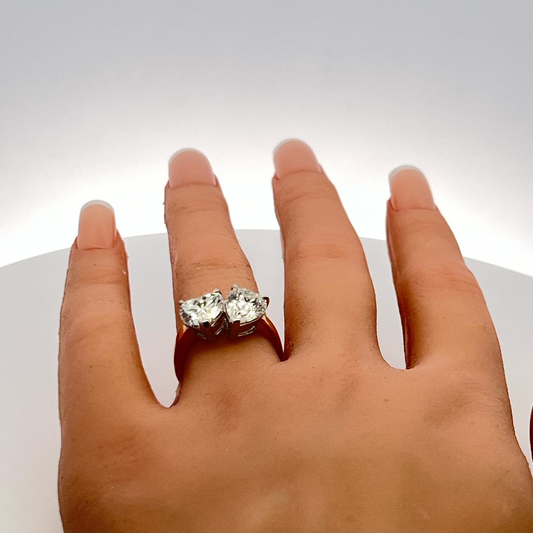 18K Two Tone Gold/Platinum Ring with 4.15 Carat Heart & Pear GIA Diamonds Size 6