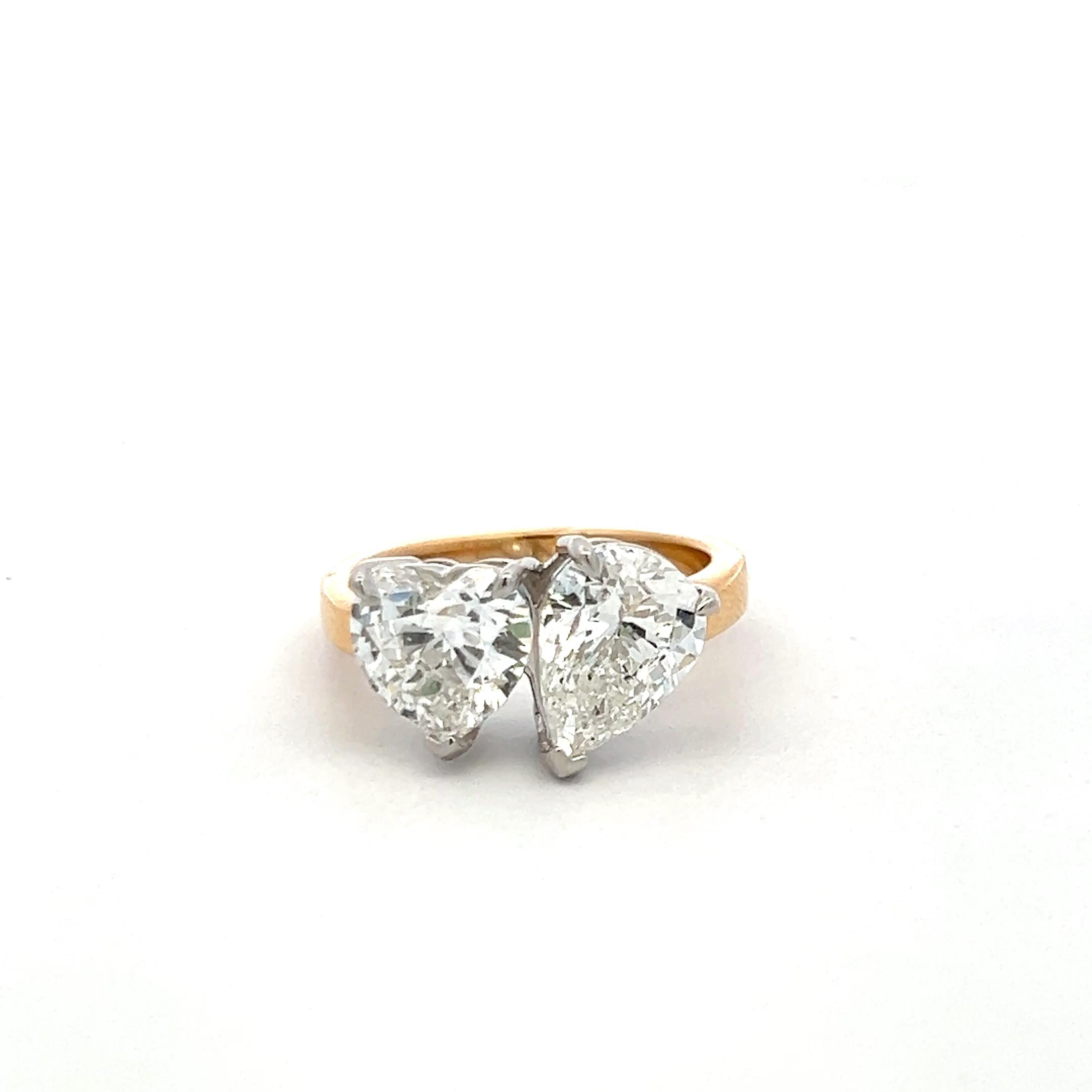 18K Two Tone Gold/Platinum Ring with 4.15 Carat Heart & Pear GIA Diamonds Size 6