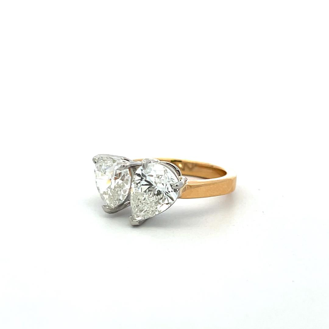 18K Two Tone Gold/Platinum Ring with 4.15 Carat Heart & Pear GIA Diamonds Size 6