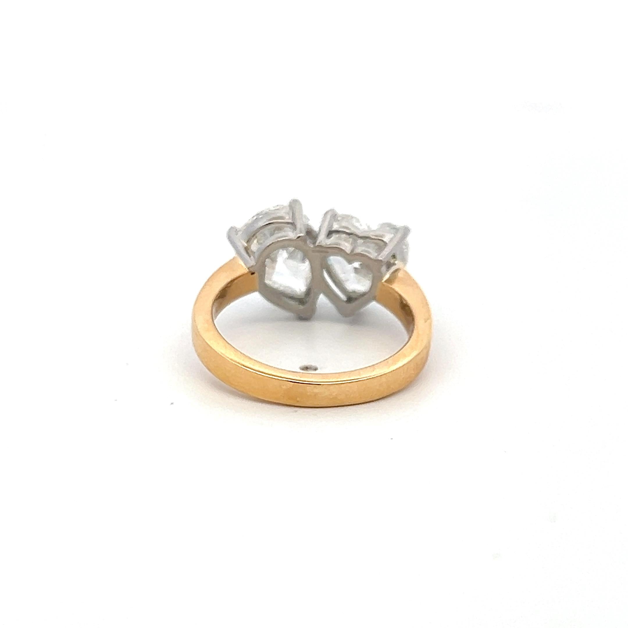 18K Two Tone Gold/Platinum Ring with 4.15 Carat Heart & Pear GIA Diamonds Size 6