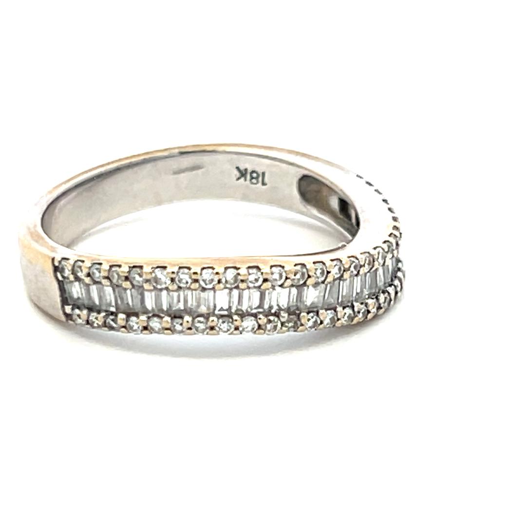 18K White Gold Band Ring with 0.55ct Tapered Baguette & Round Diamonds Size 7