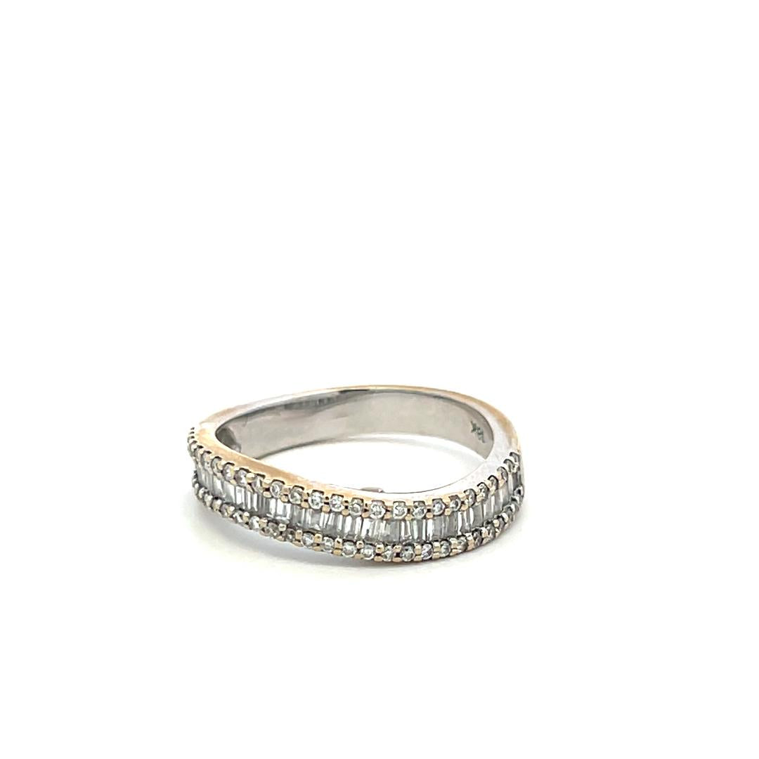 18K White Gold Band Ring with 0.55ct Tapered Baguette & Round Diamonds Size 7
