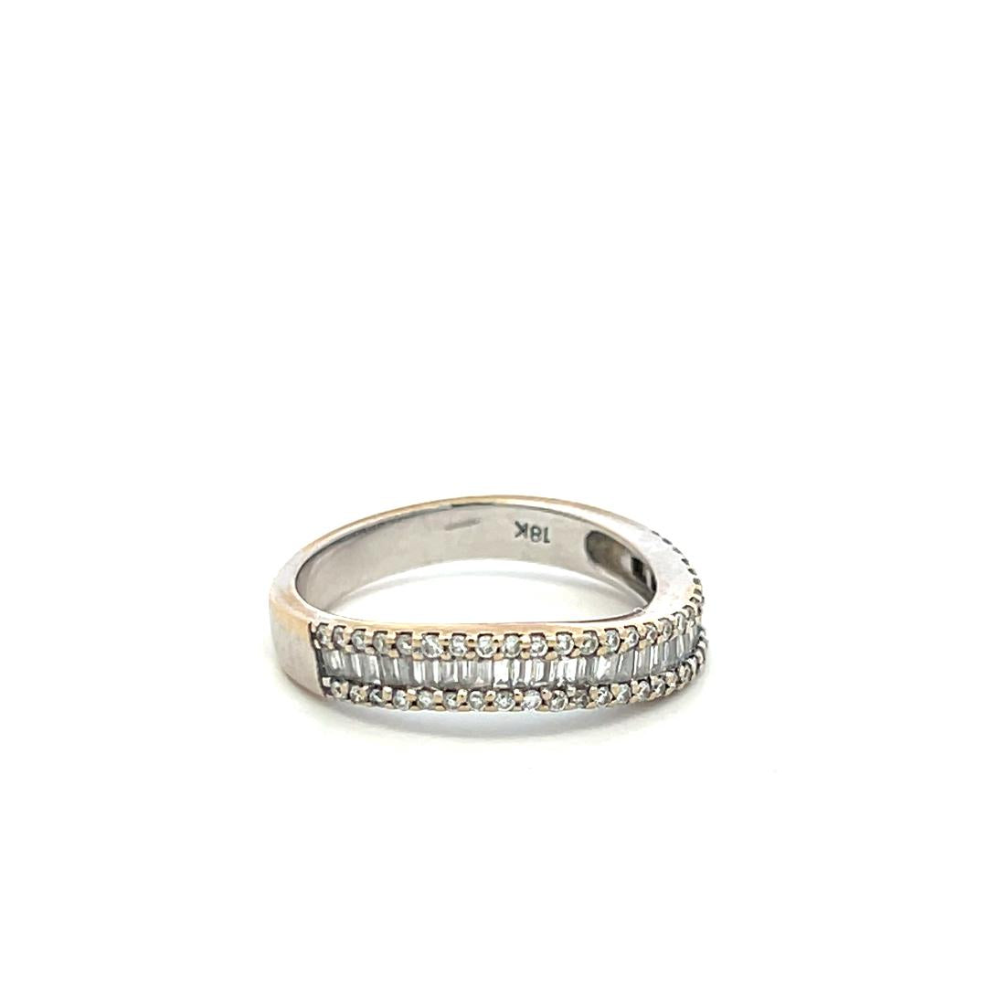 18K White Gold Band Ring with 0.55ct Tapered Baguette & Round Diamonds Size 7