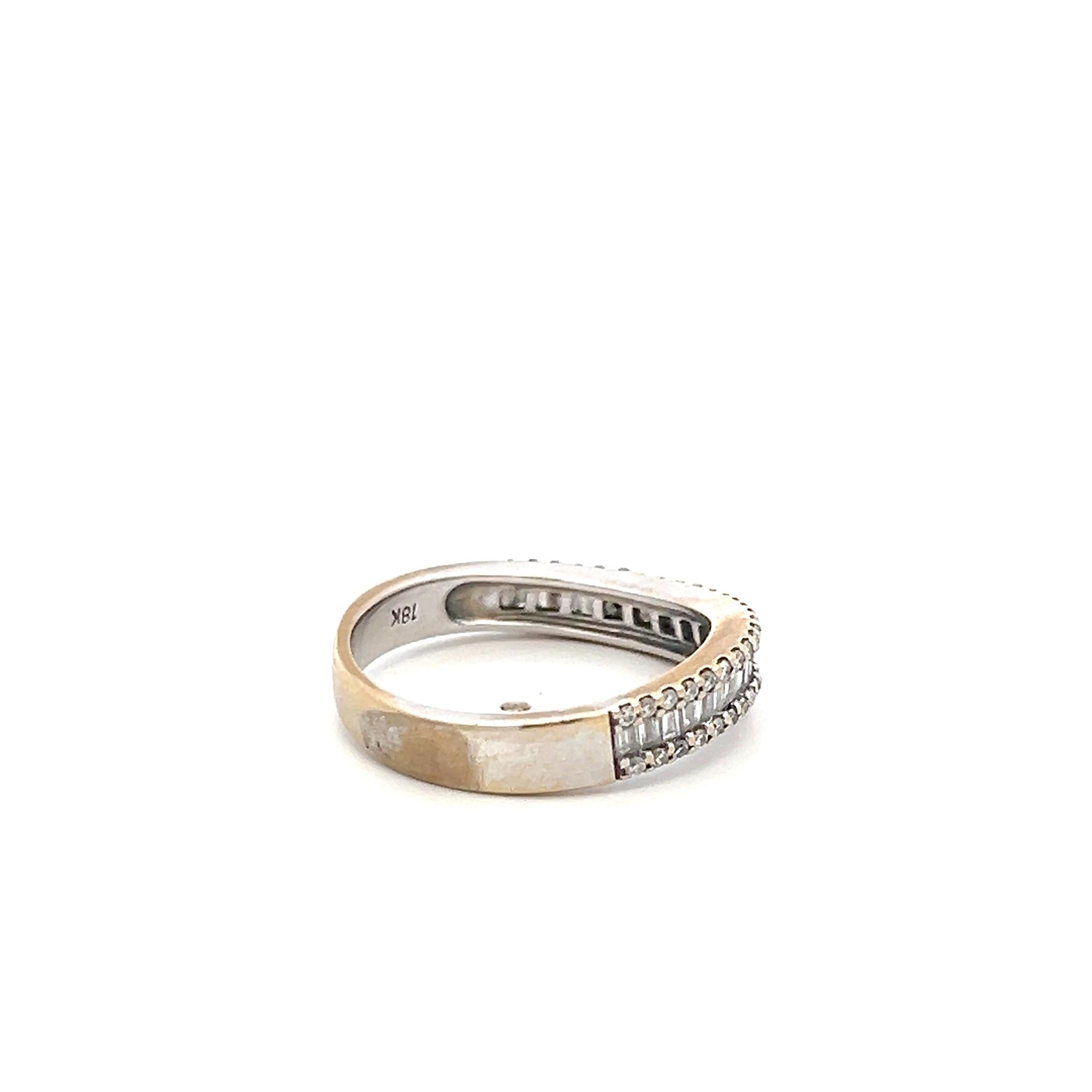 18K White Gold Band Ring with 0.55ct Tapered Baguette & Round Diamonds Size 7