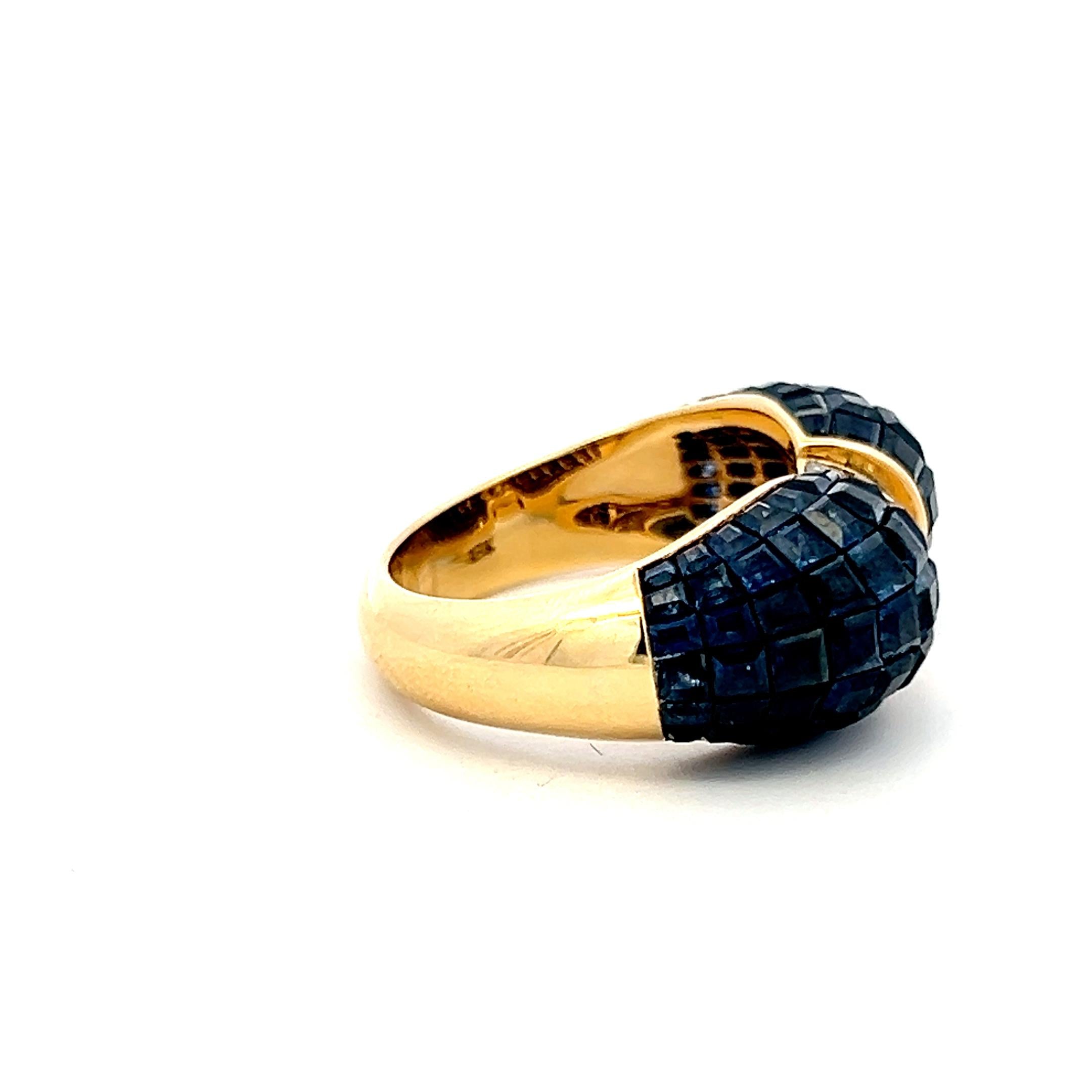 18K Yellow Gold Band Ring with 0.24ct Baguette Diamonds & 4ct Sapphire Size 7