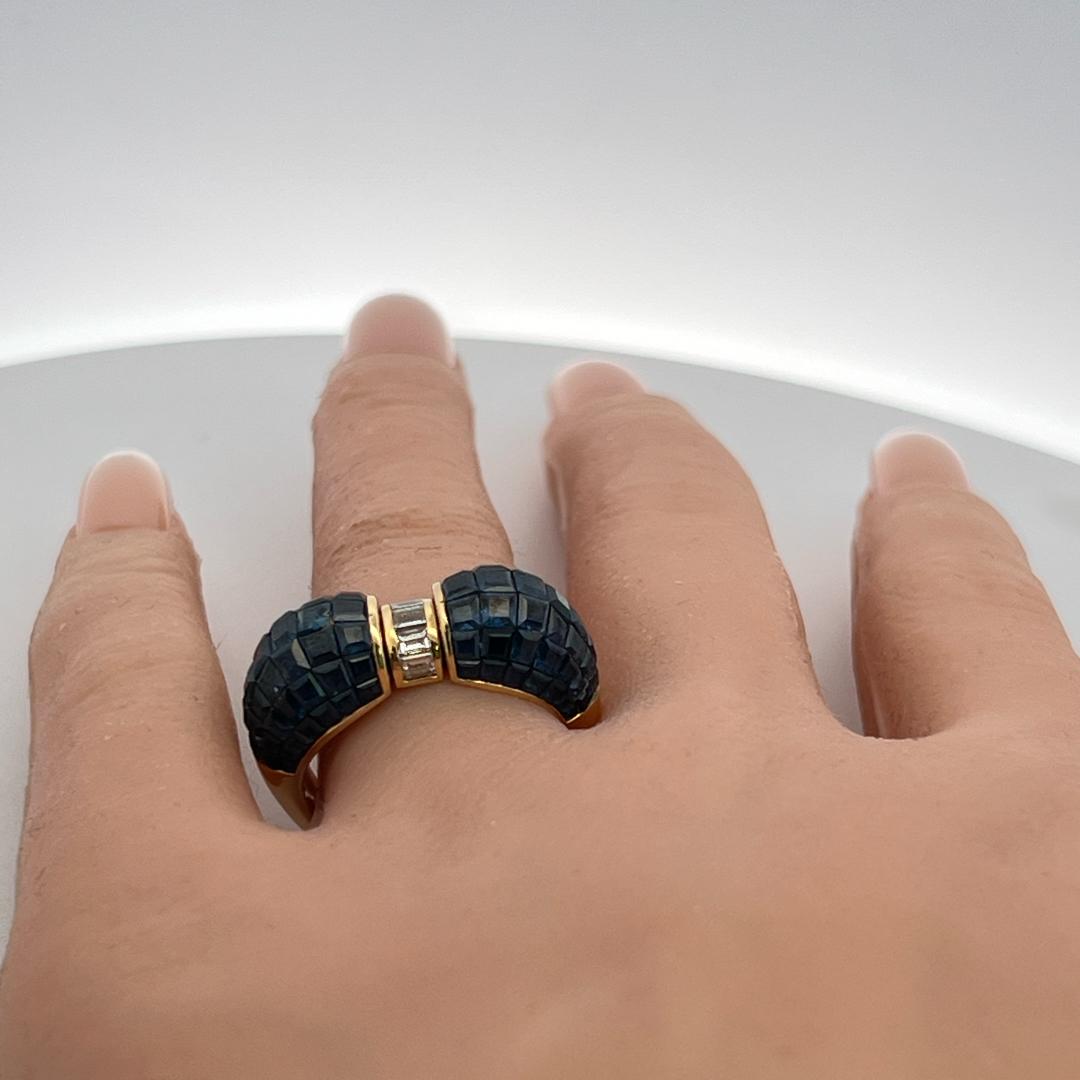 18K Yellow Gold Band Ring with 0.24ct Baguette Diamonds & 4ct Sapphire Size 7