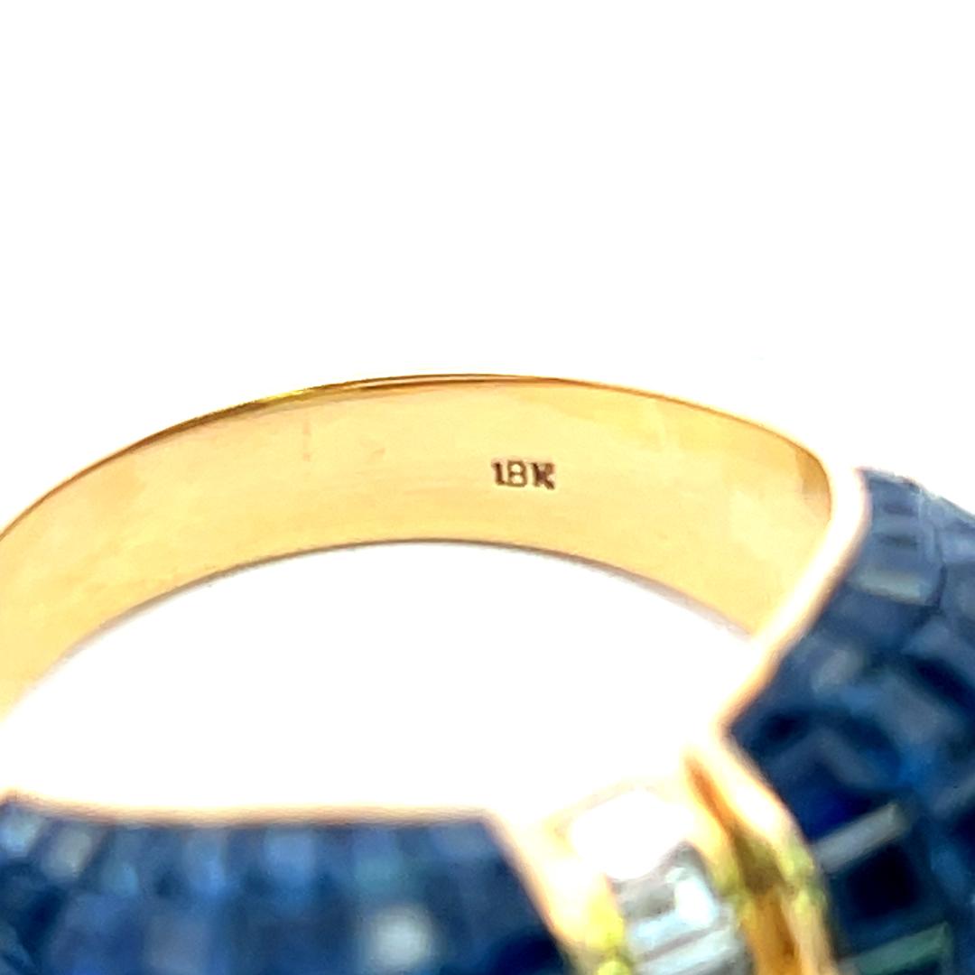 18K Yellow Gold Band Ring with 0.24ct Baguette Diamonds & 4ct Sapphire Size 7