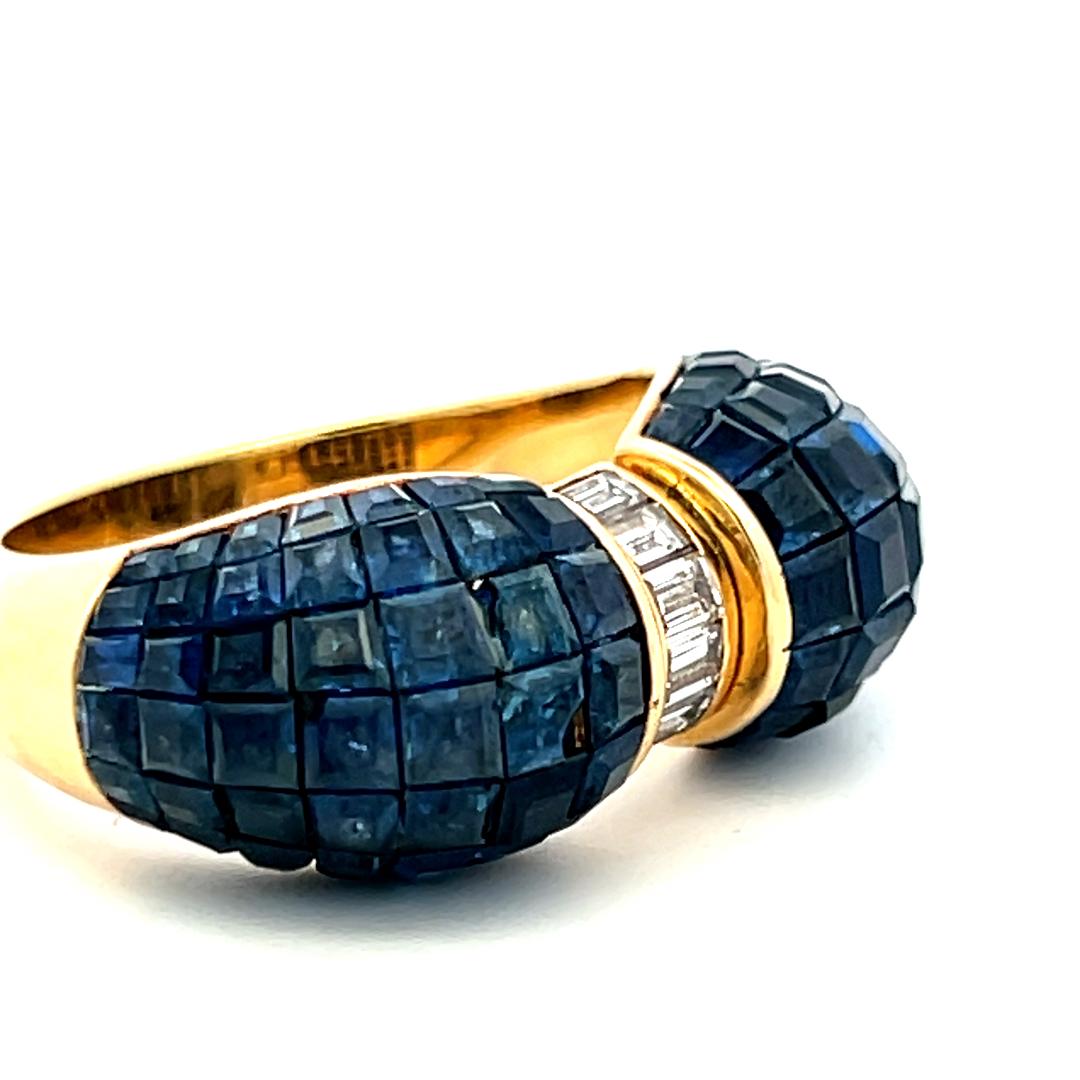 18K Yellow Gold Band Ring with 0.24ct Baguette Diamonds & 4ct Sapphire Size 7