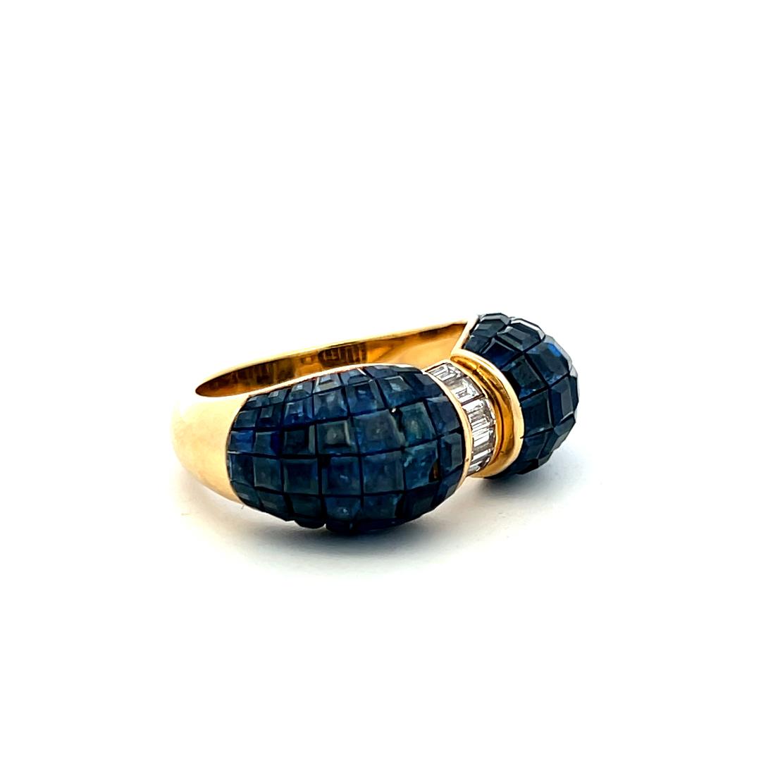 18K Yellow Gold Band Ring with 0.24ct Baguette Diamonds & 4ct Sapphire Size 7