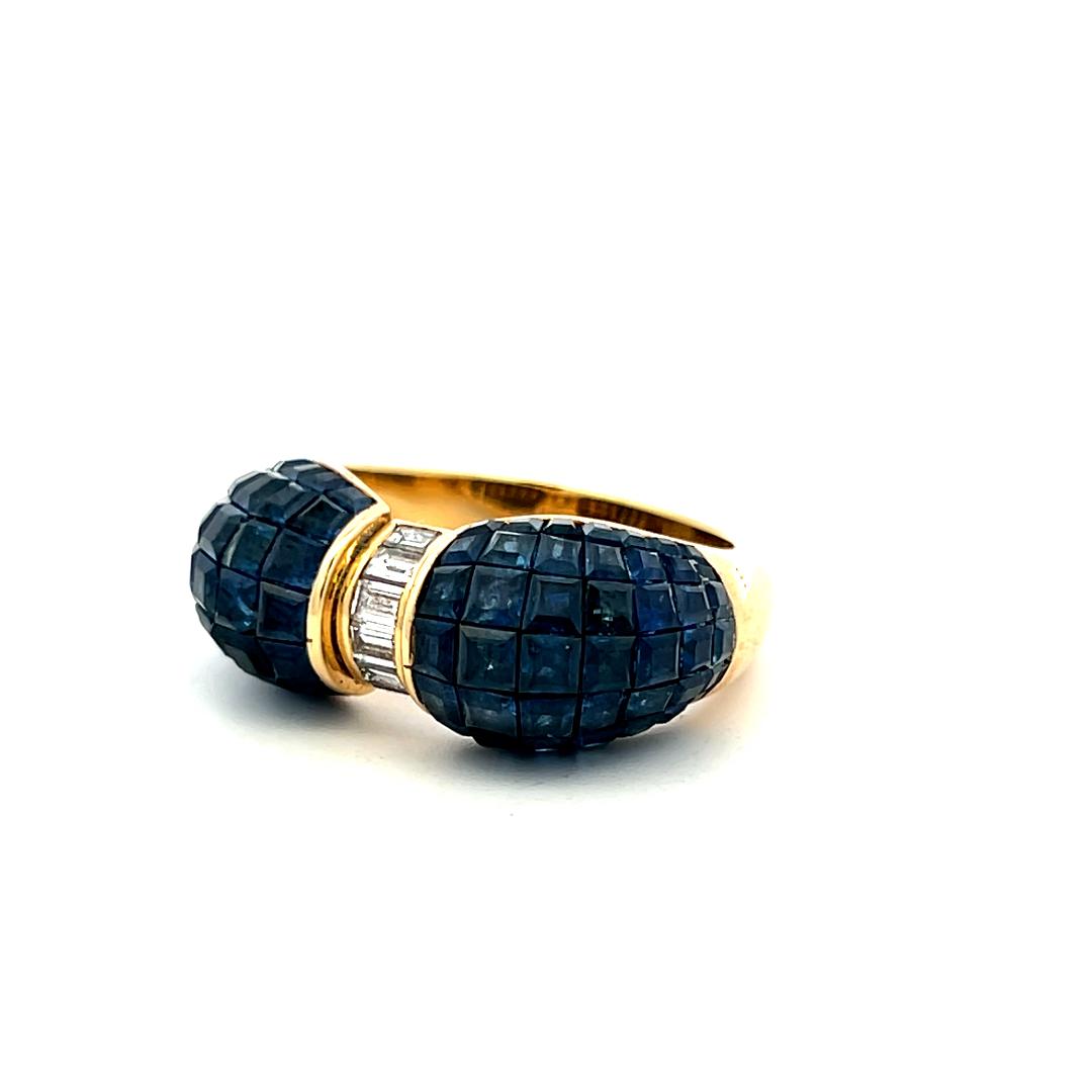 18K Yellow Gold Band Ring with 0.24ct Baguette Diamonds & 4ct Sapphire Size 7