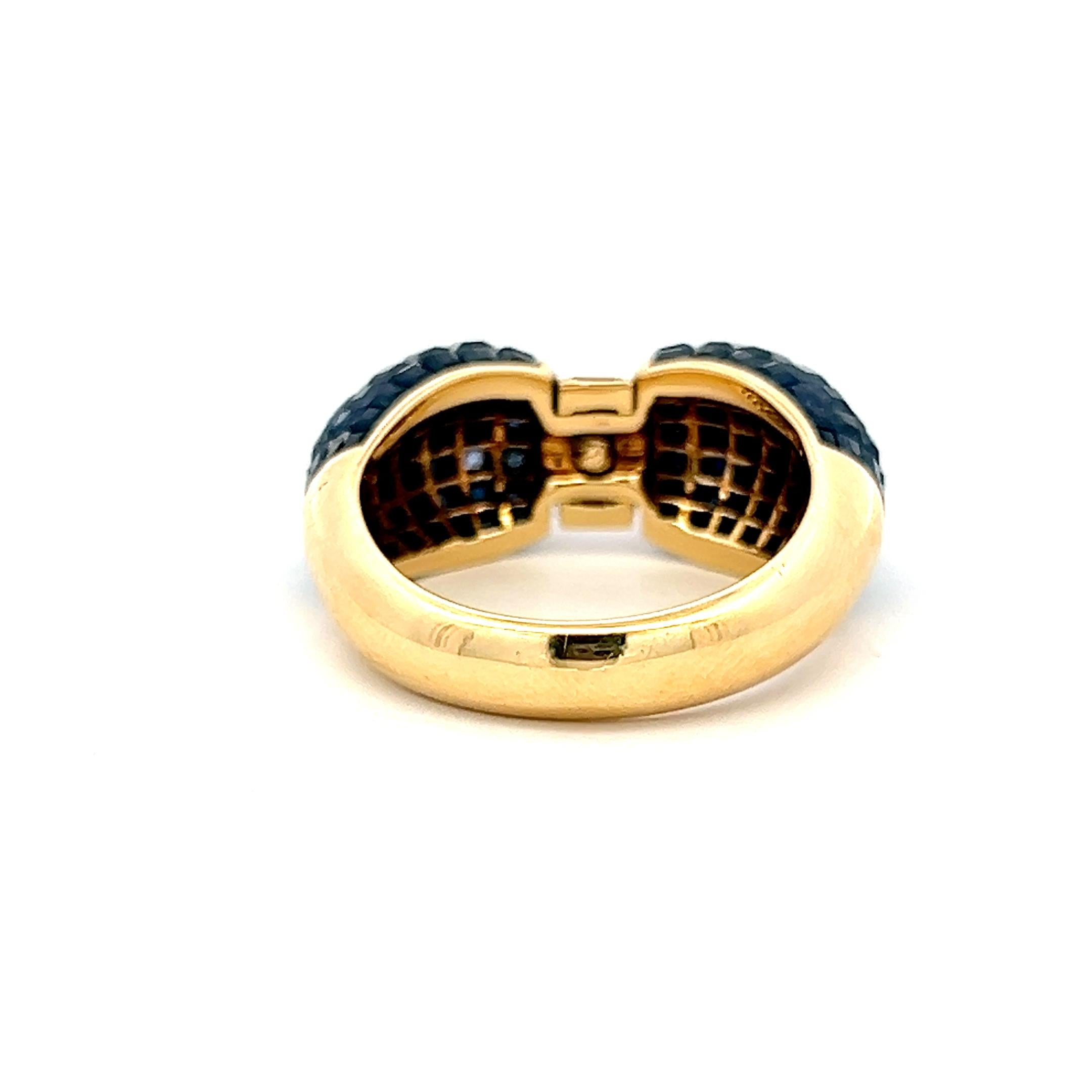18K Yellow Gold Band Ring with 0.24ct Baguette Diamonds & 4ct Sapphire Size 7