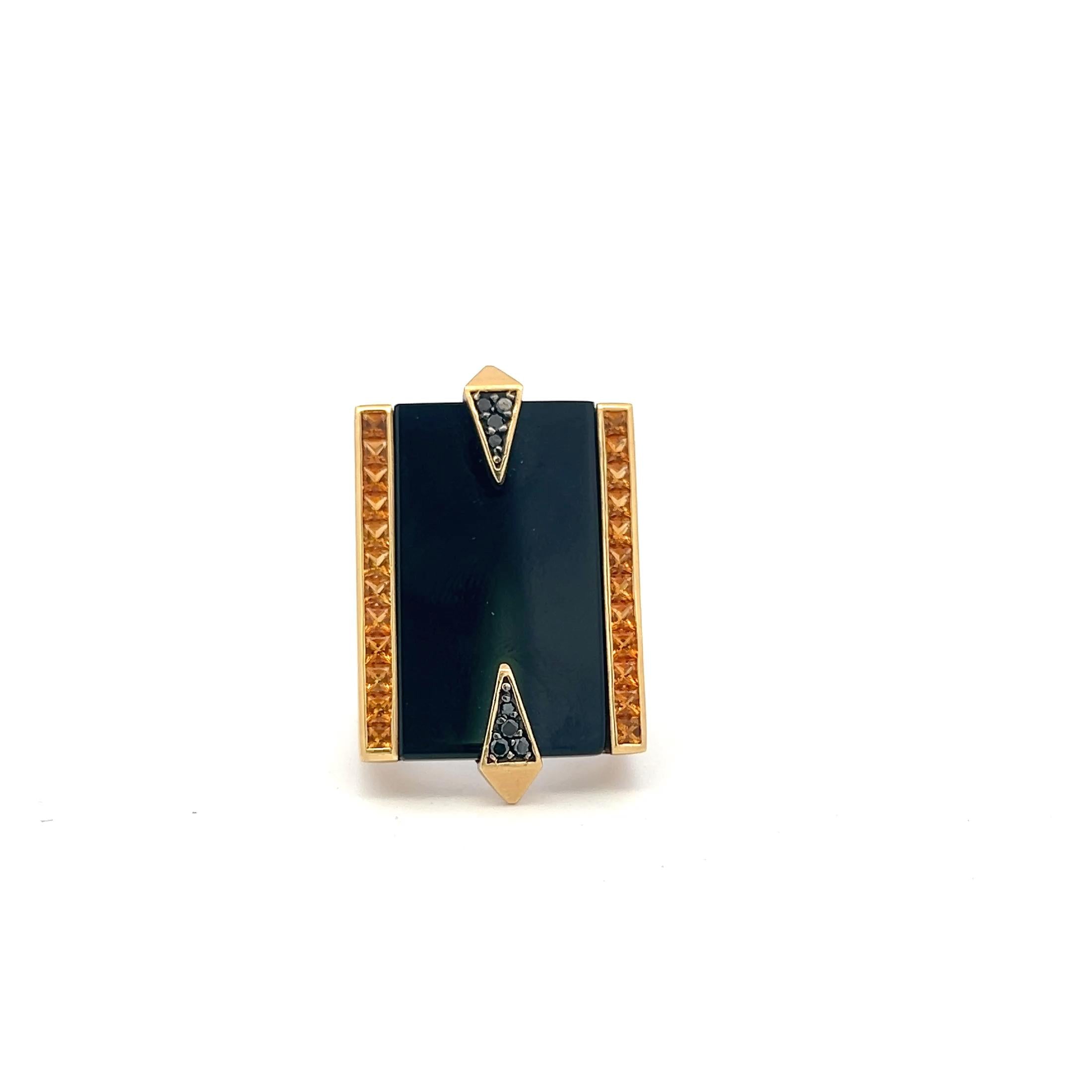Estate 18K Yellow Gold Bold Cocktail Ring with 1.1 Carat Citrine and Onyx Size 7