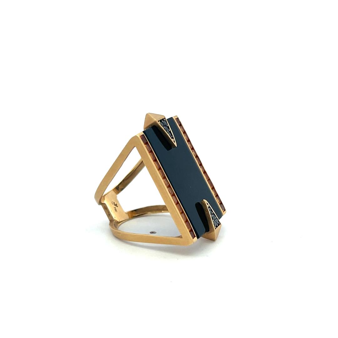 Estate 18K Yellow Gold Bold Cocktail Ring with 1.1 Carat Citrine and Onyx Size 7