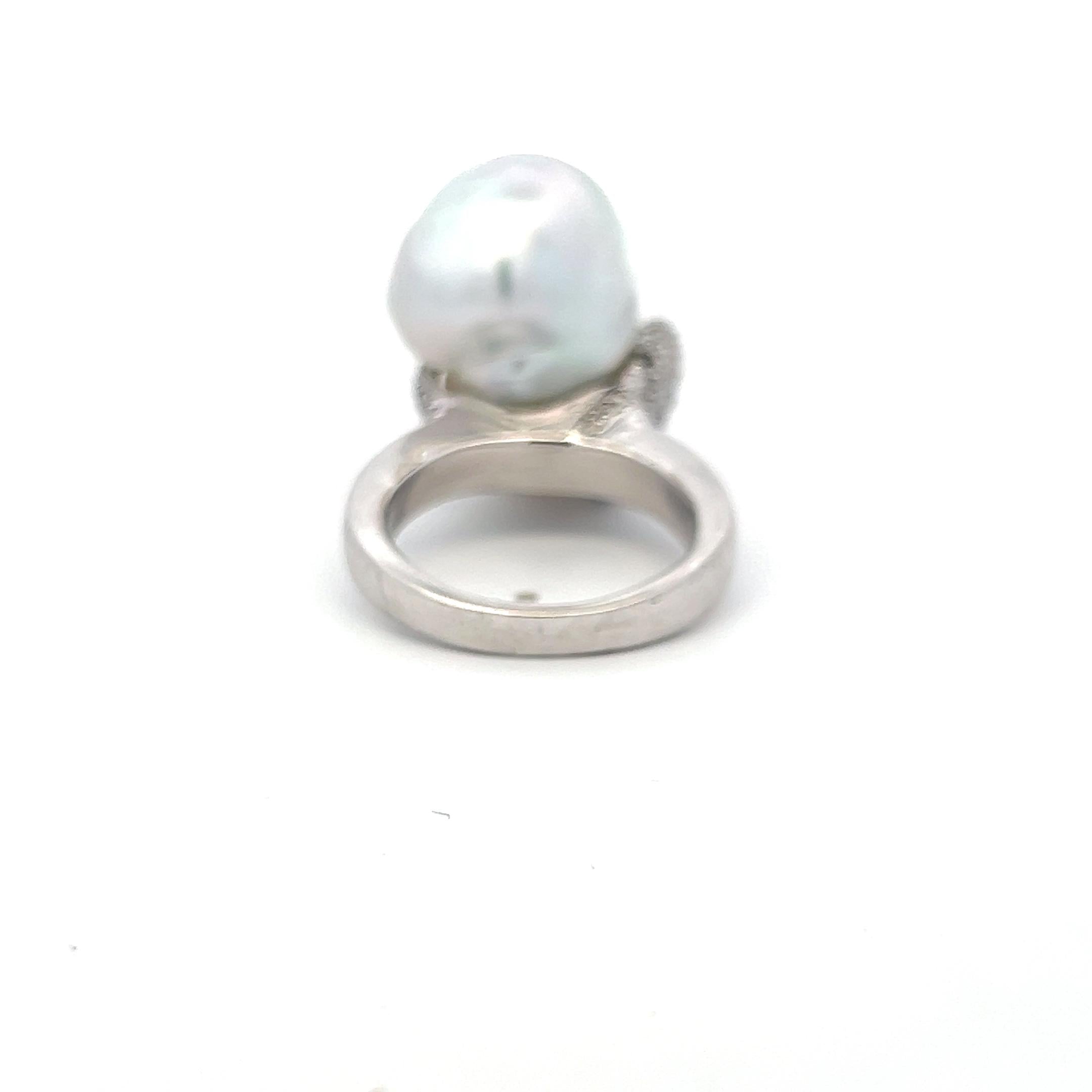 18K White Gold Cocktail Ring with 1.12ct Round I SI Diamonds and Pearl Size 8