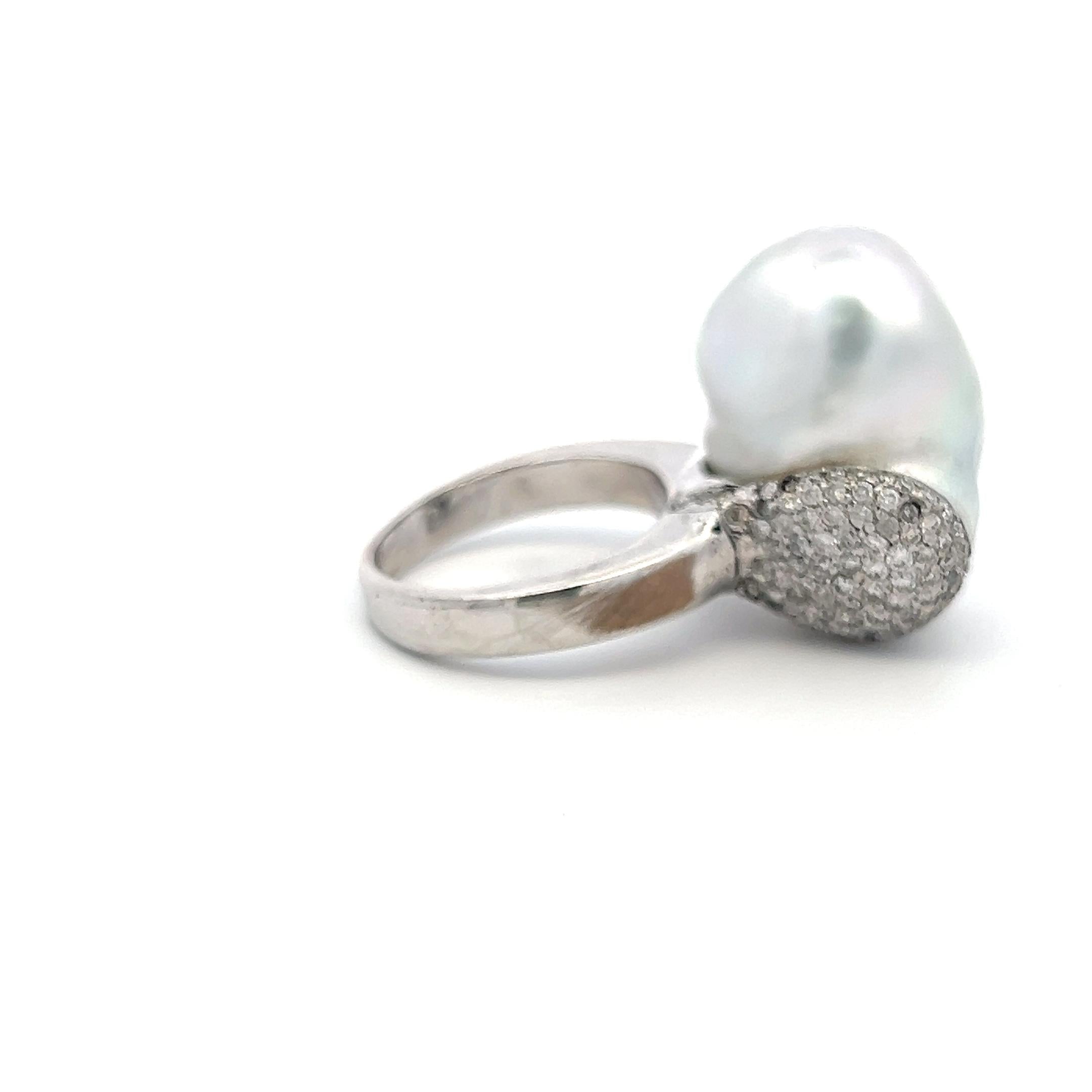 18K White Gold Cocktail Ring with 1.12ct Round I SI Diamonds and Pearl Size 8