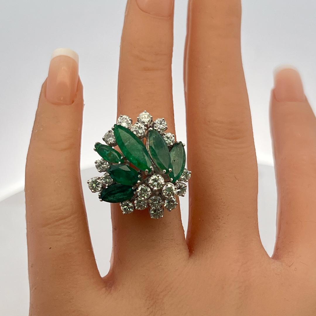 Platinum Cocktail Ring with 1.9ct Round H VS Diamonds and 7ct Emerald Size 4.5