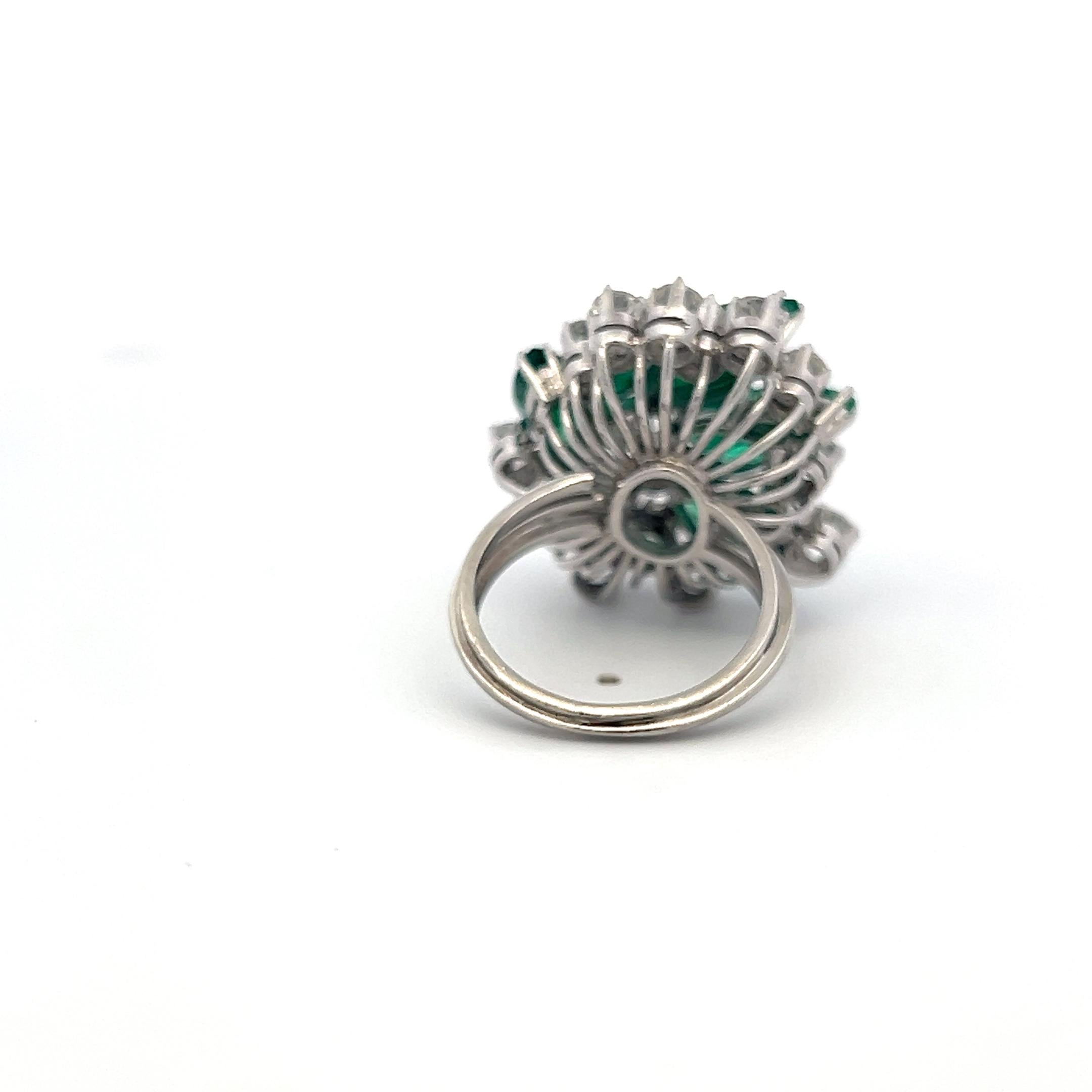 Platinum Cocktail Ring with 1.9ct Round H VS Diamonds and 7ct Emerald Size 4.5