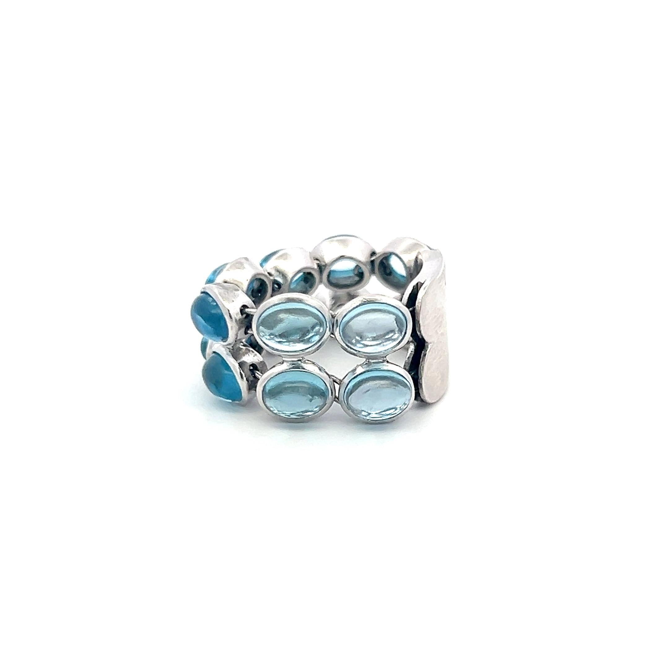 Estate 18K White Gold Cocktail Ring with 7 Carat Oval Shaped Blue Topaz