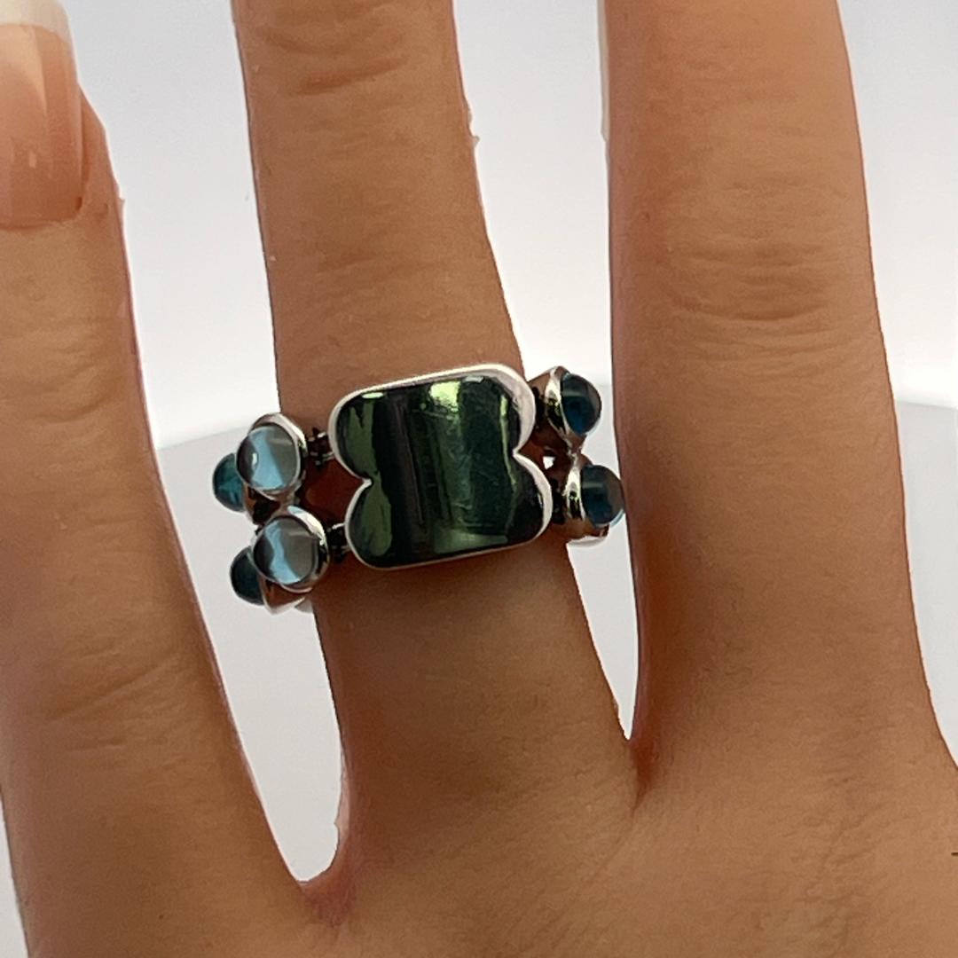 Estate 18K White Gold Cocktail Ring with 7 Carat Oval Shaped Blue Topaz