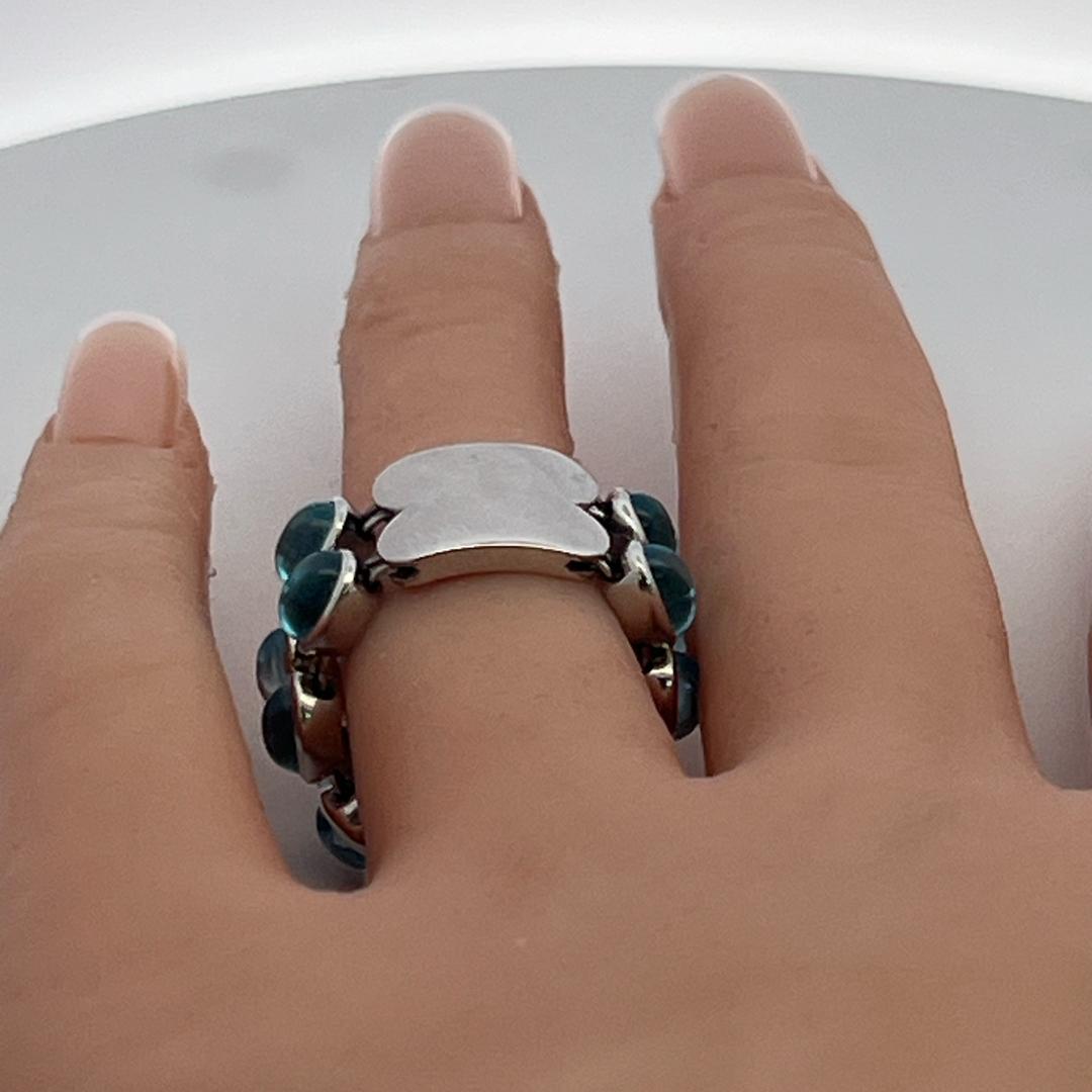 Estate 18K White Gold Cocktail Ring with 7 Carat Oval Shaped Blue Topaz