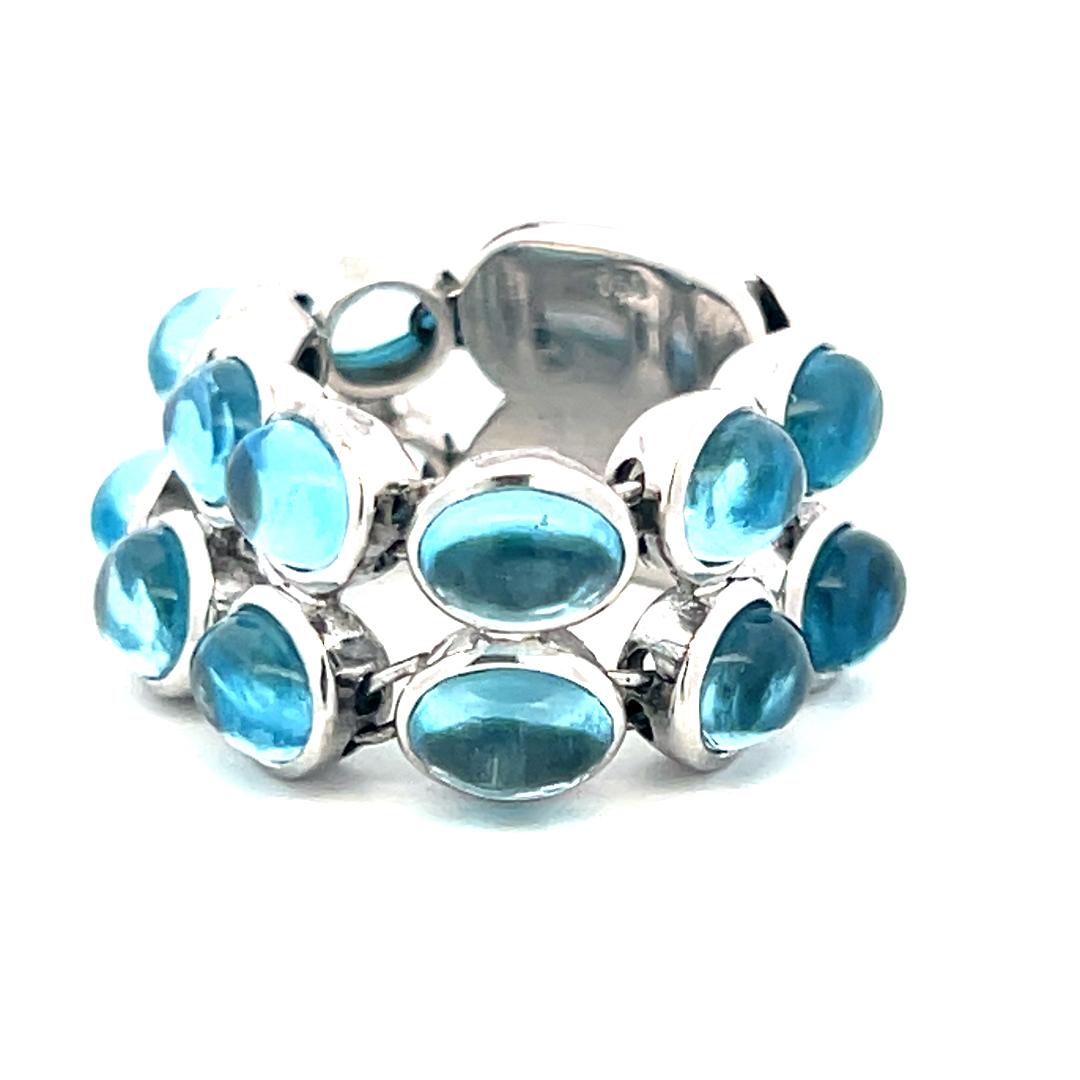 Estate 18K White Gold Cocktail Ring with 7 Carat Oval Shaped Blue Topaz