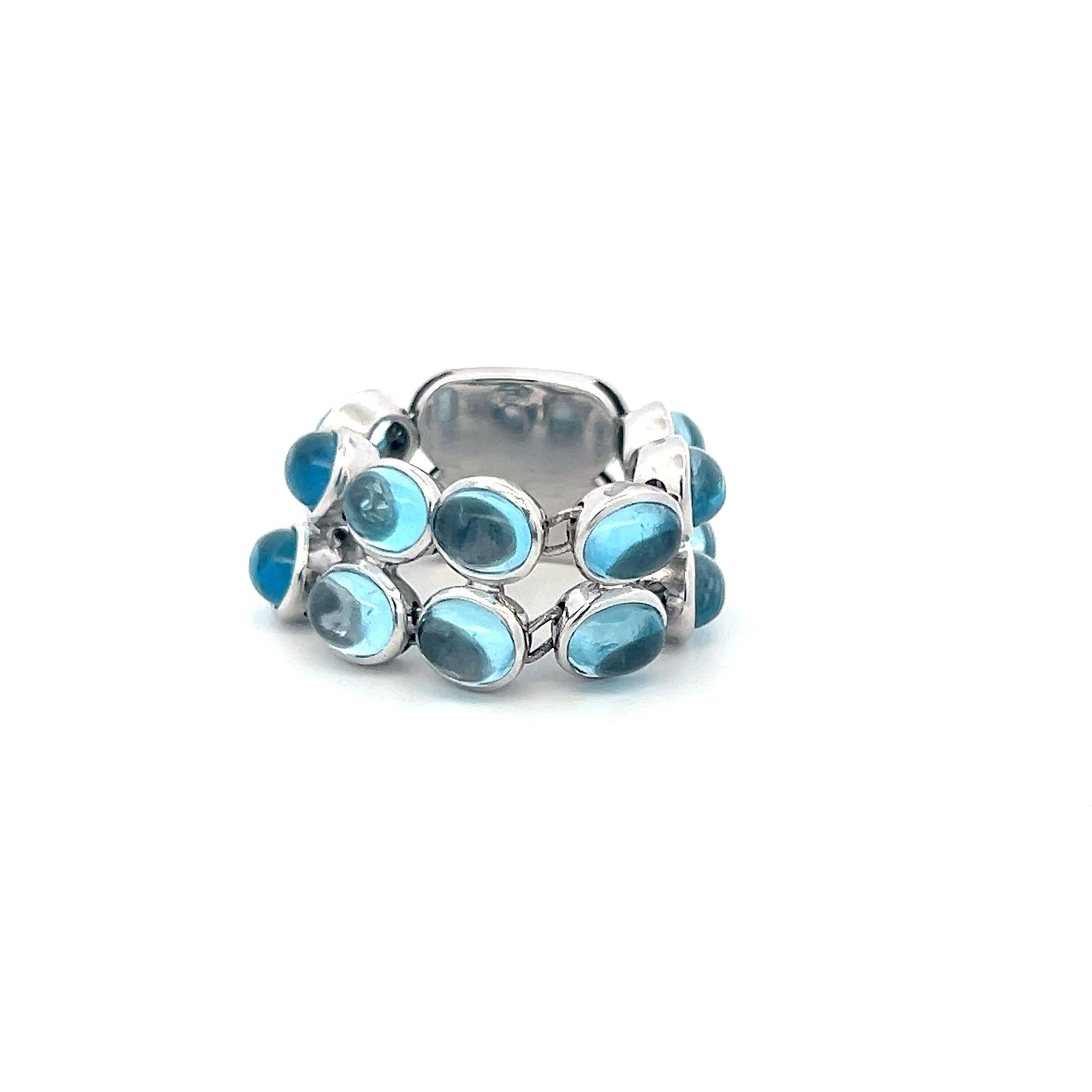 Estate 18K White Gold Cocktail Ring with 7 Carat Oval Shaped Blue Topaz