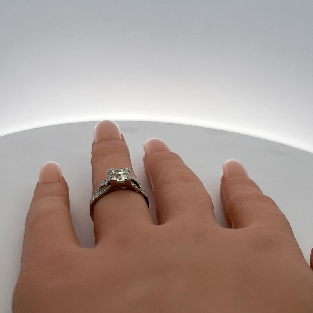 Platinum Art Deco Ring with 1.63 Carat Old European Cut GIA Diamonds Size 5.25