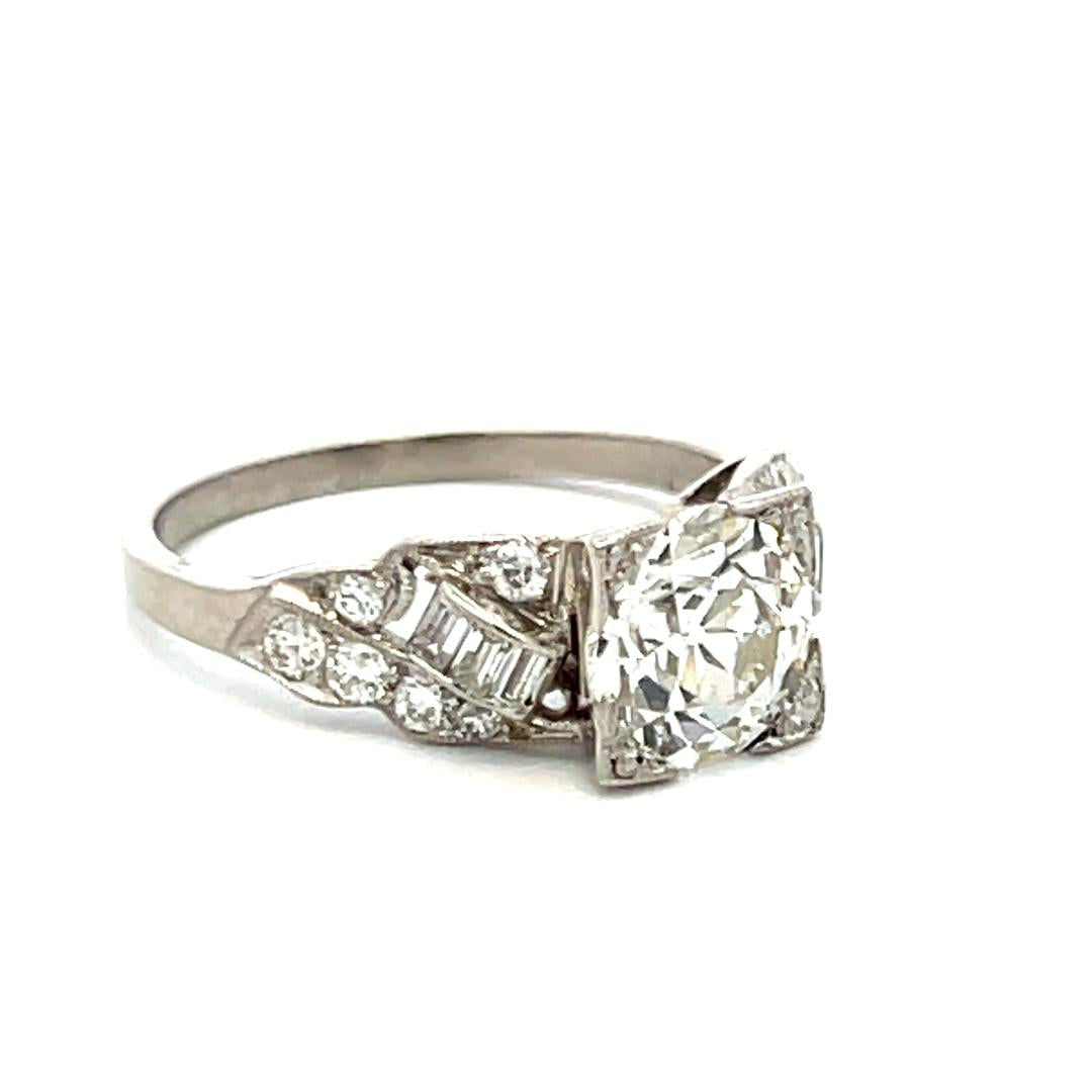 Platinum Art Deco Ring with 1.63 Carat Old European Cut GIA Diamonds Size 5.25