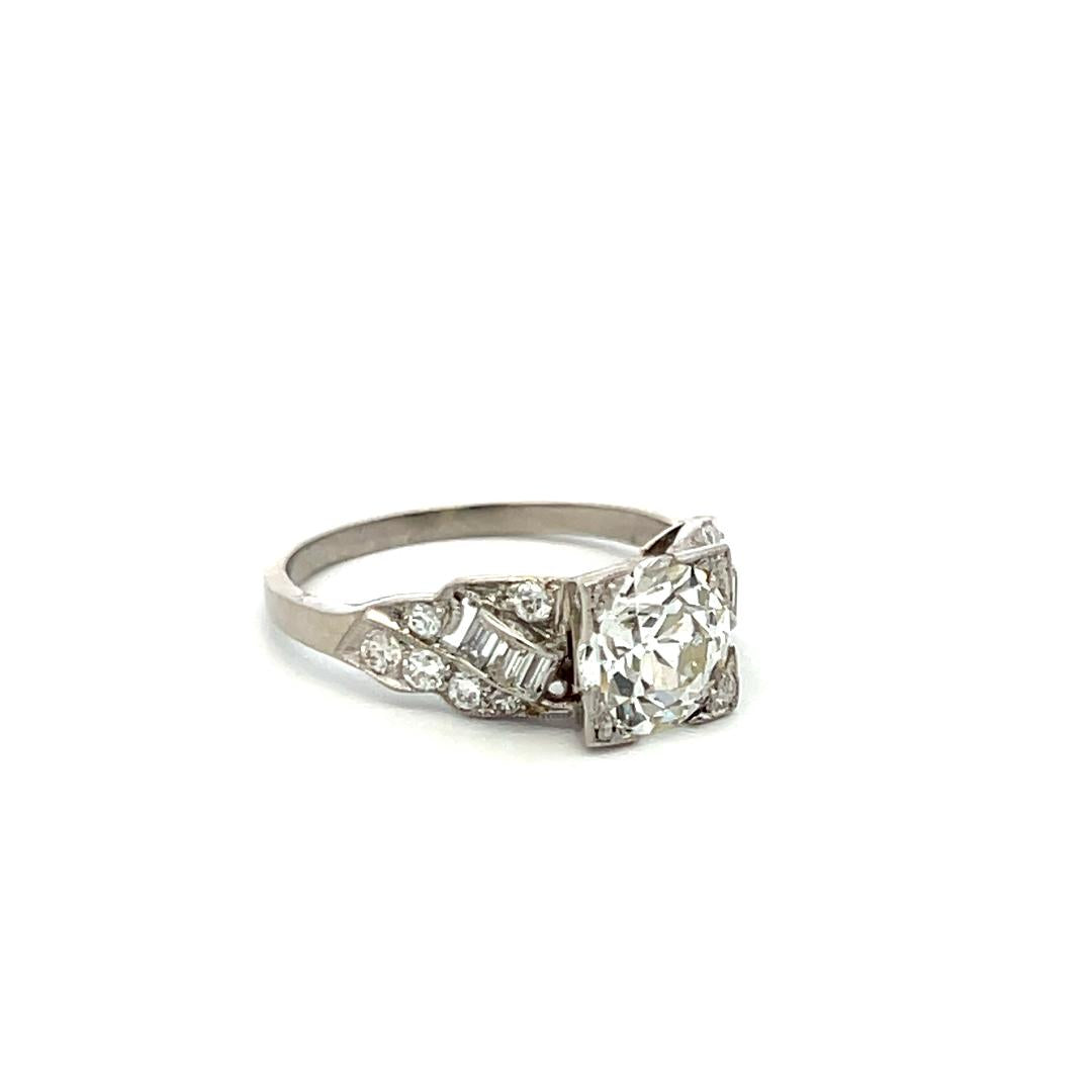 Platinum Art Deco Ring with 1.63 Carat Old European Cut GIA Diamonds Size 5.25