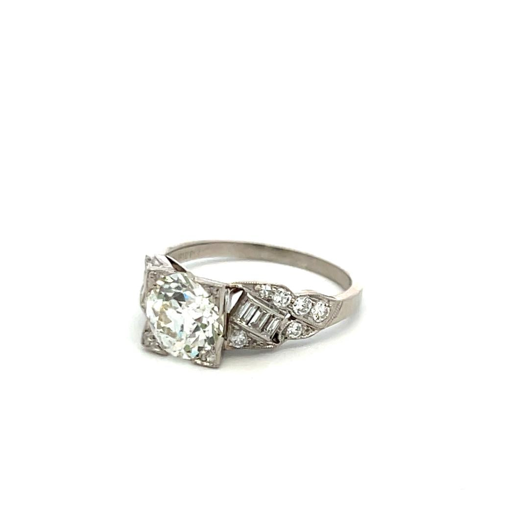 Platinum Art Deco Ring with 1.63 Carat Old European Cut GIA Diamonds Size 5.25